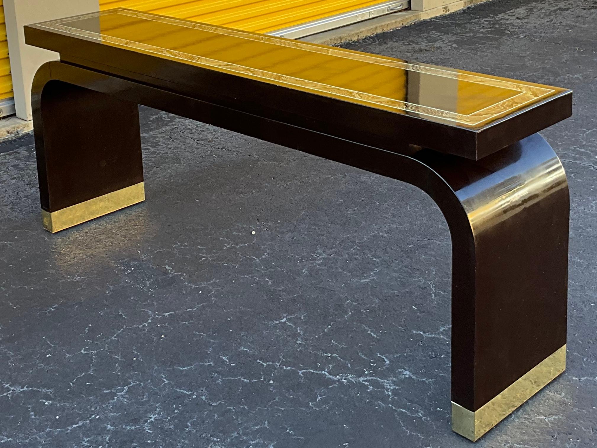 American Asian Modern Ming Style Lacquer and Brass Console Table by Baker Furniture  For Sale