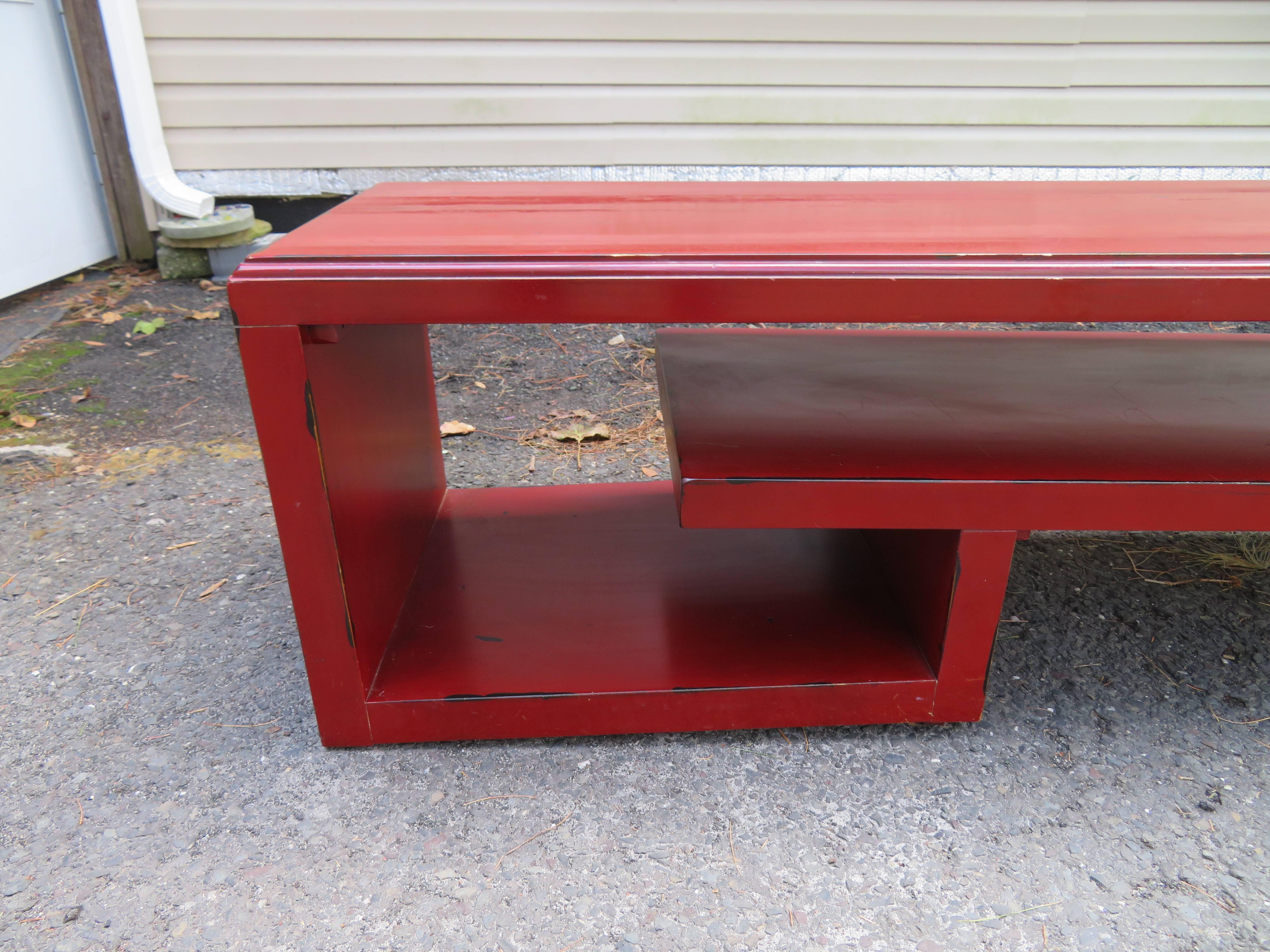 American Asian Modern Paul Frankl Long Cinnabar Bench Mid-Century Modern For Sale