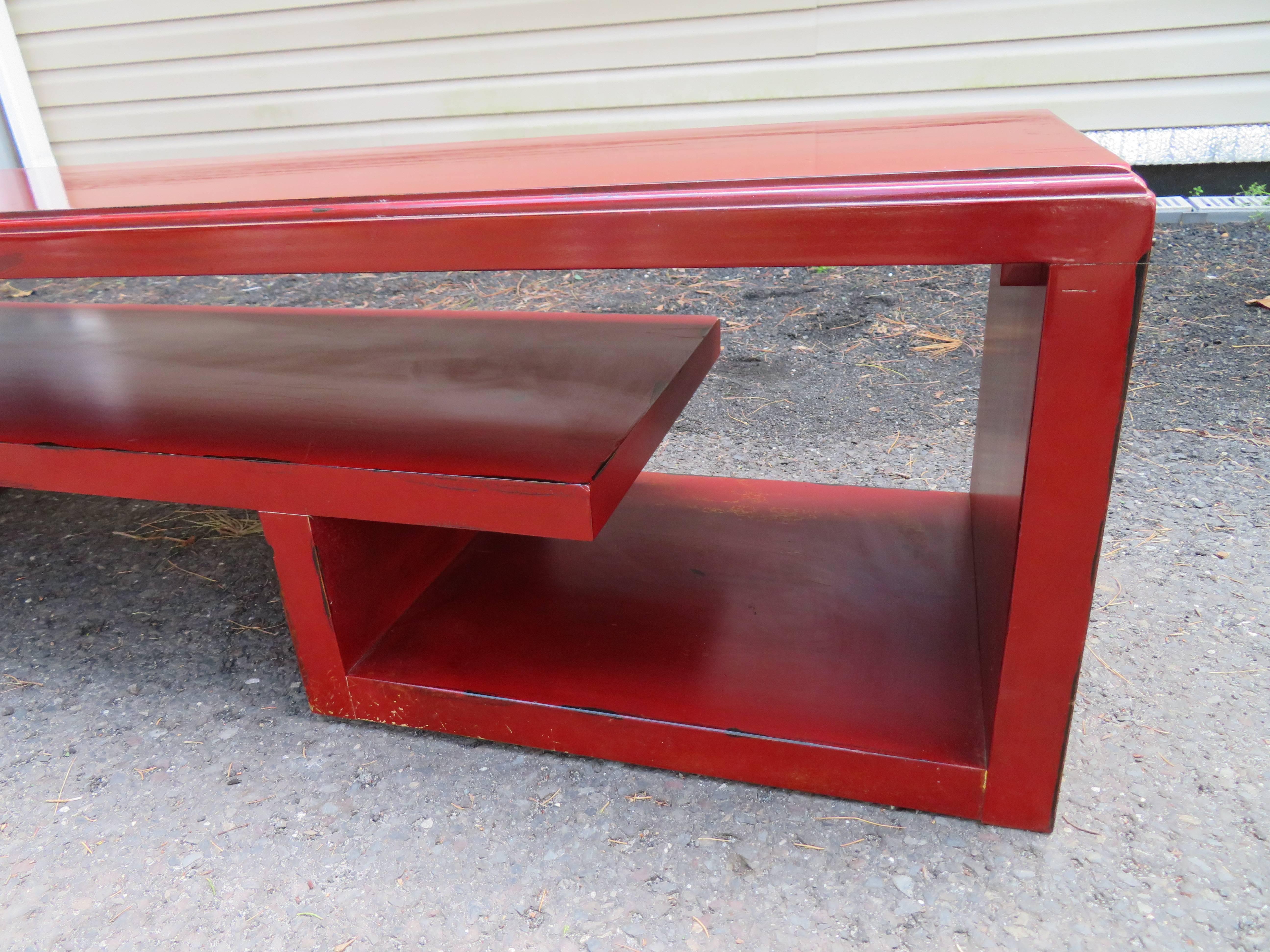 Asian Modern Paul Frankl Long Cinnabar Bench Mid-Century Modern For Sale 1