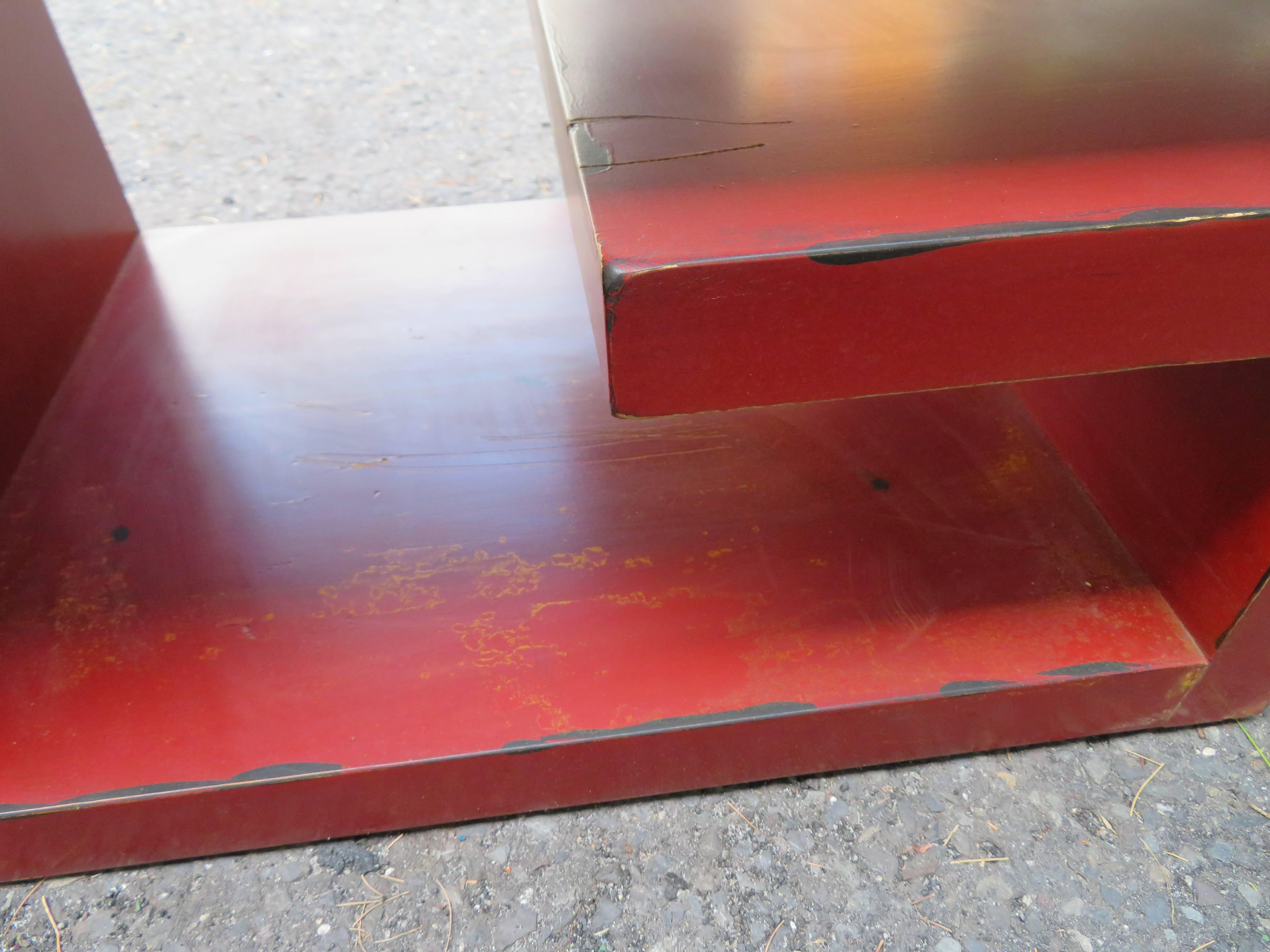 Asian Modern Paul Frankl Long Cinnabar Bench Mid-Century Modern For Sale 2