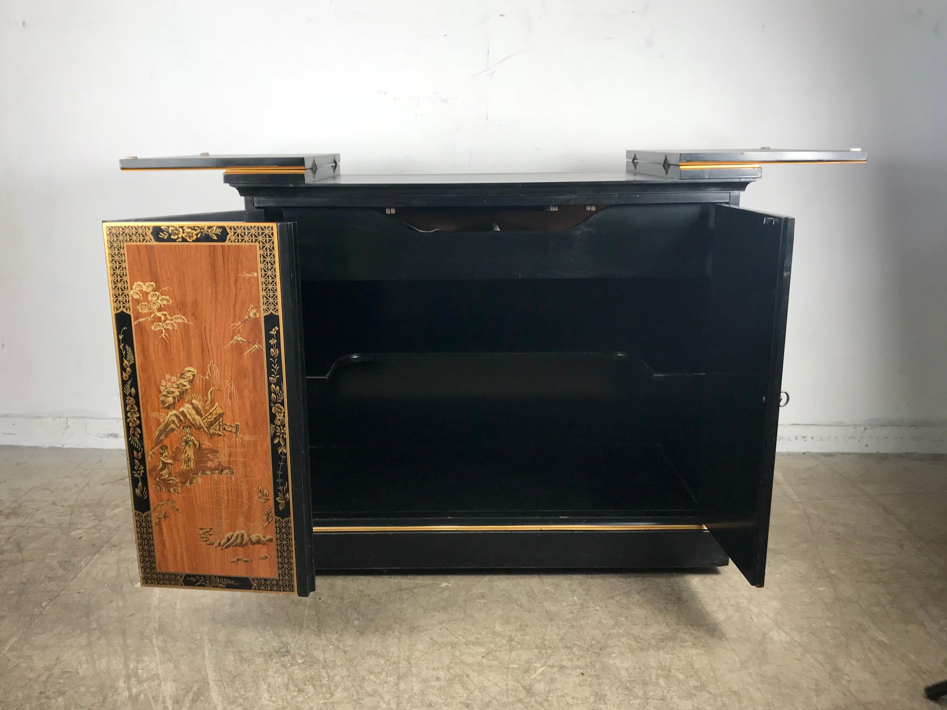 Mid-Century Modern Asian Modern Rolling  Dry Bar Storage Cabinet by Drexel
