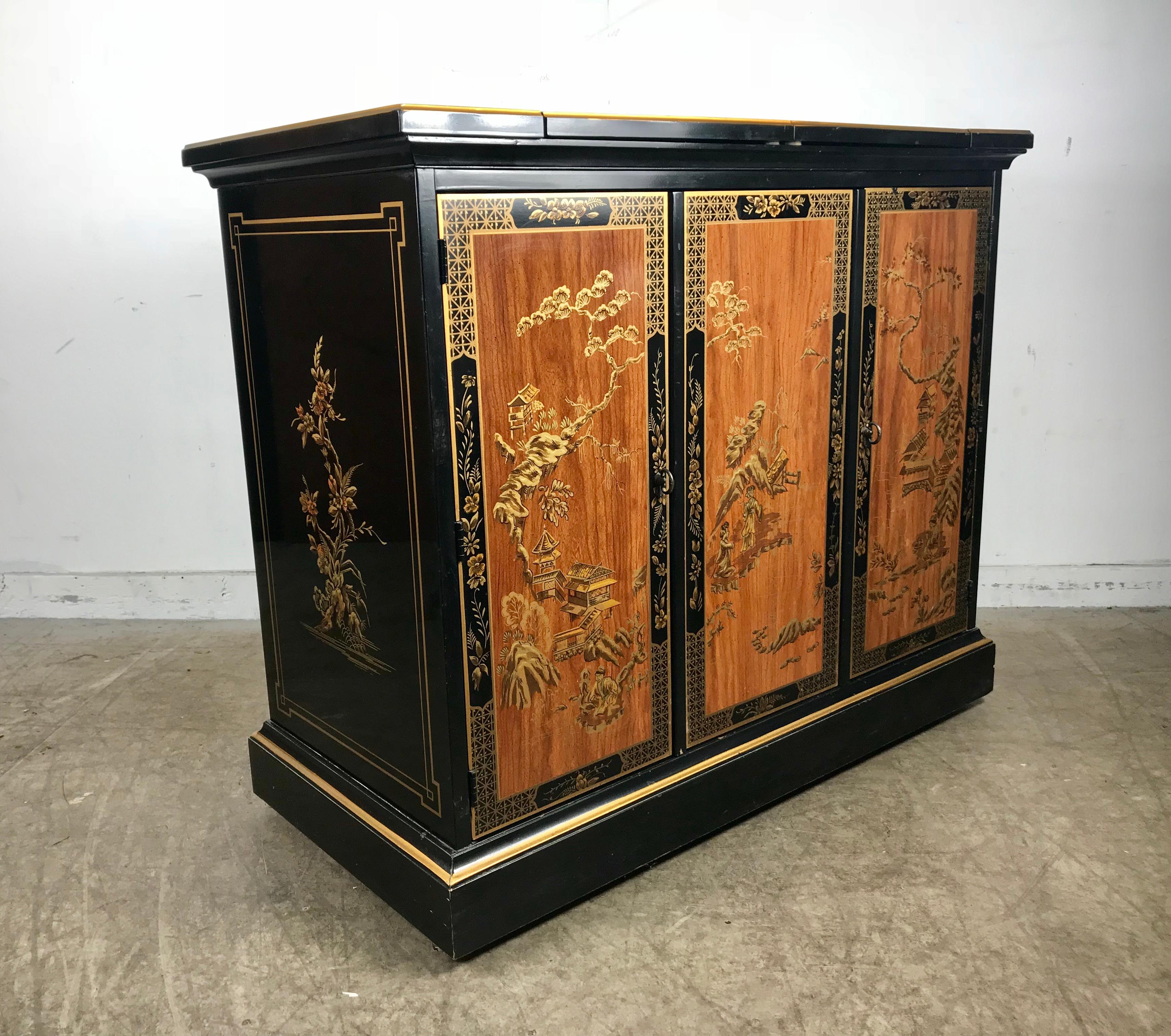 Asian Modern Rolling  Dry Bar Storage Cabinet by Drexel In Good Condition In Buffalo, NY