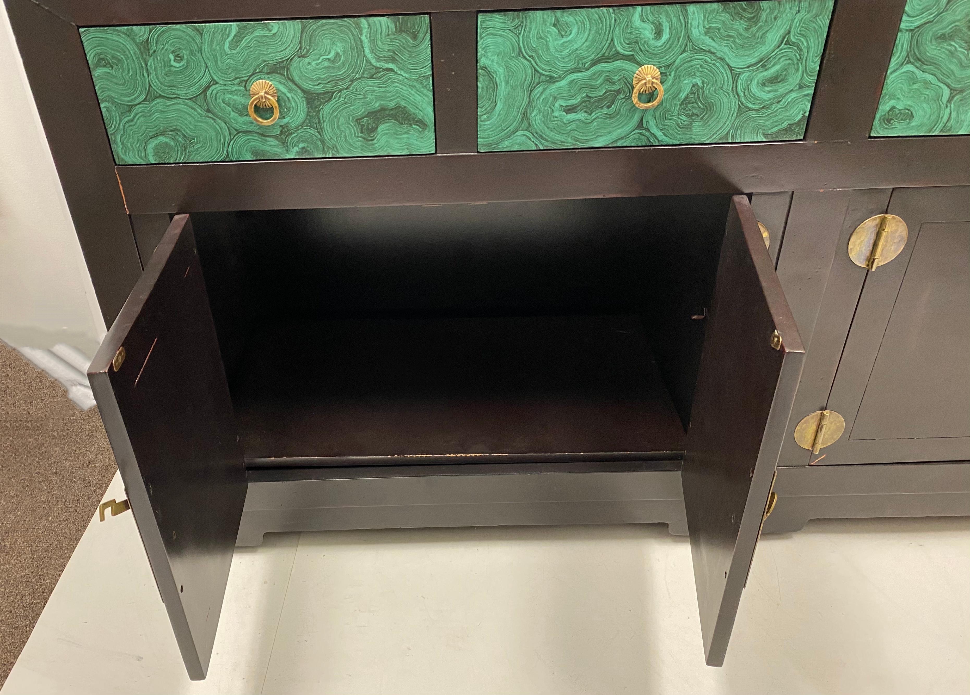 Ming Asian Modern Style Credenza with Faux Malachite Accents by Henredon For Sale