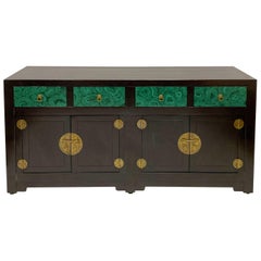 Asian Modern Style Credenza with Faux Malachite Accents by Henredon