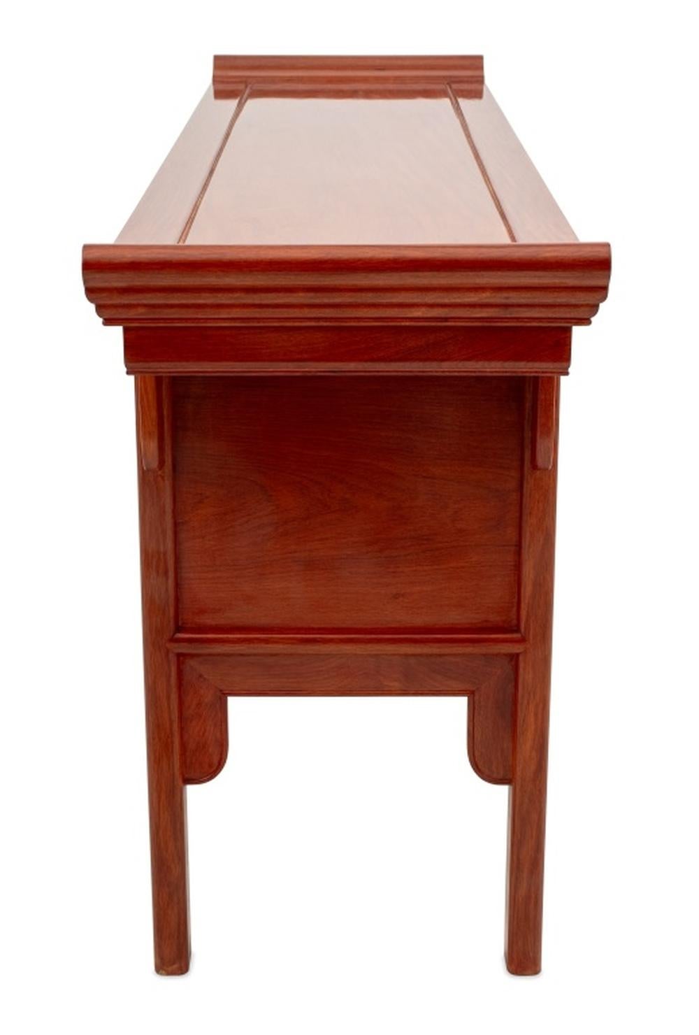 Asian Modern Style Five-Drawer Walnut Credenza, with brass hardware, apparently unmarked. 30.5