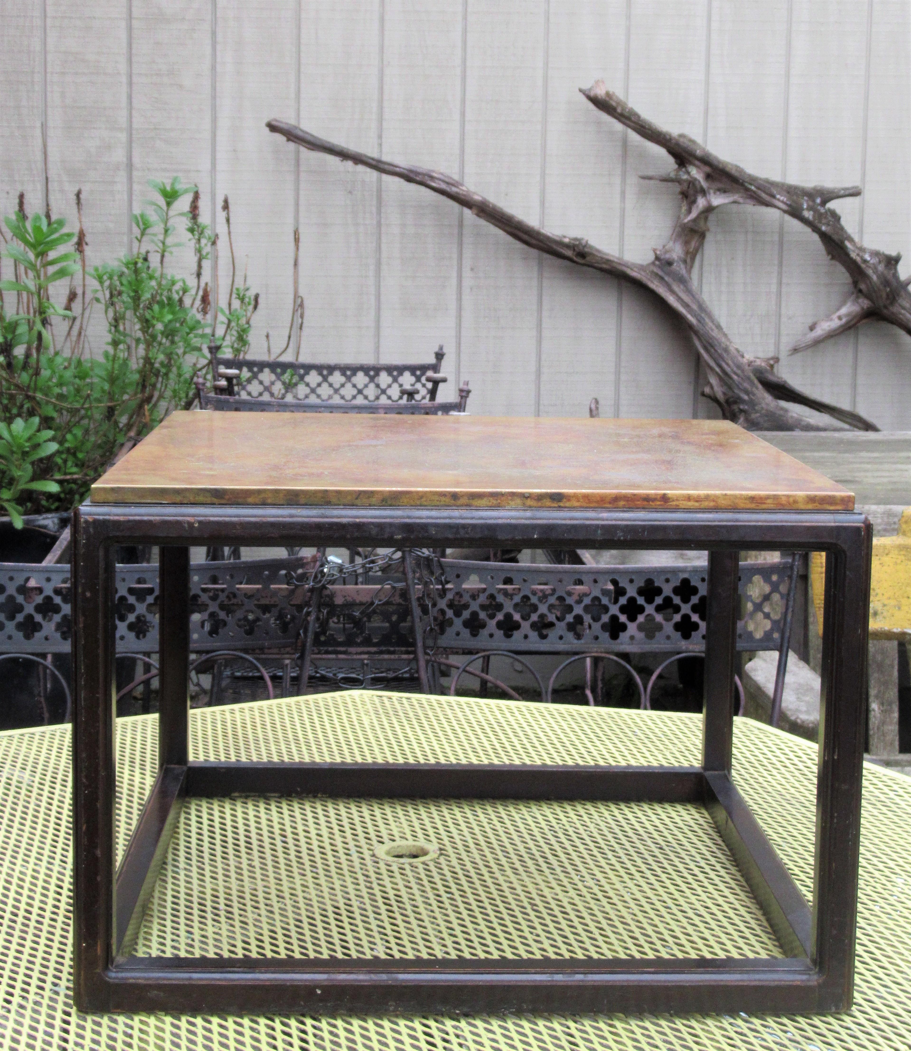 Asian Modern Style Walnut Base Copper Top Coffee Table 10