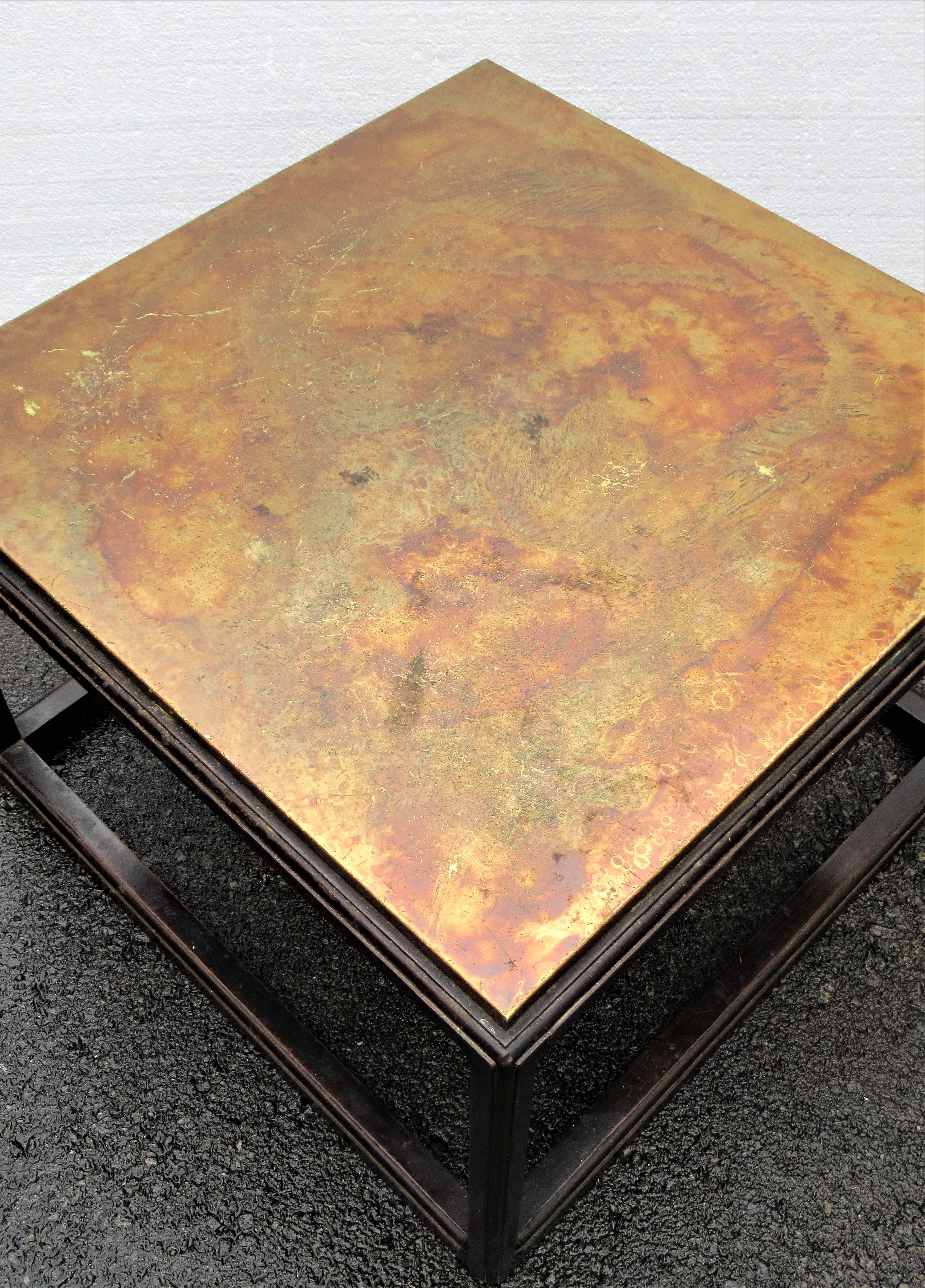American Asian Modern Style Walnut Base Copper Top Coffee Table