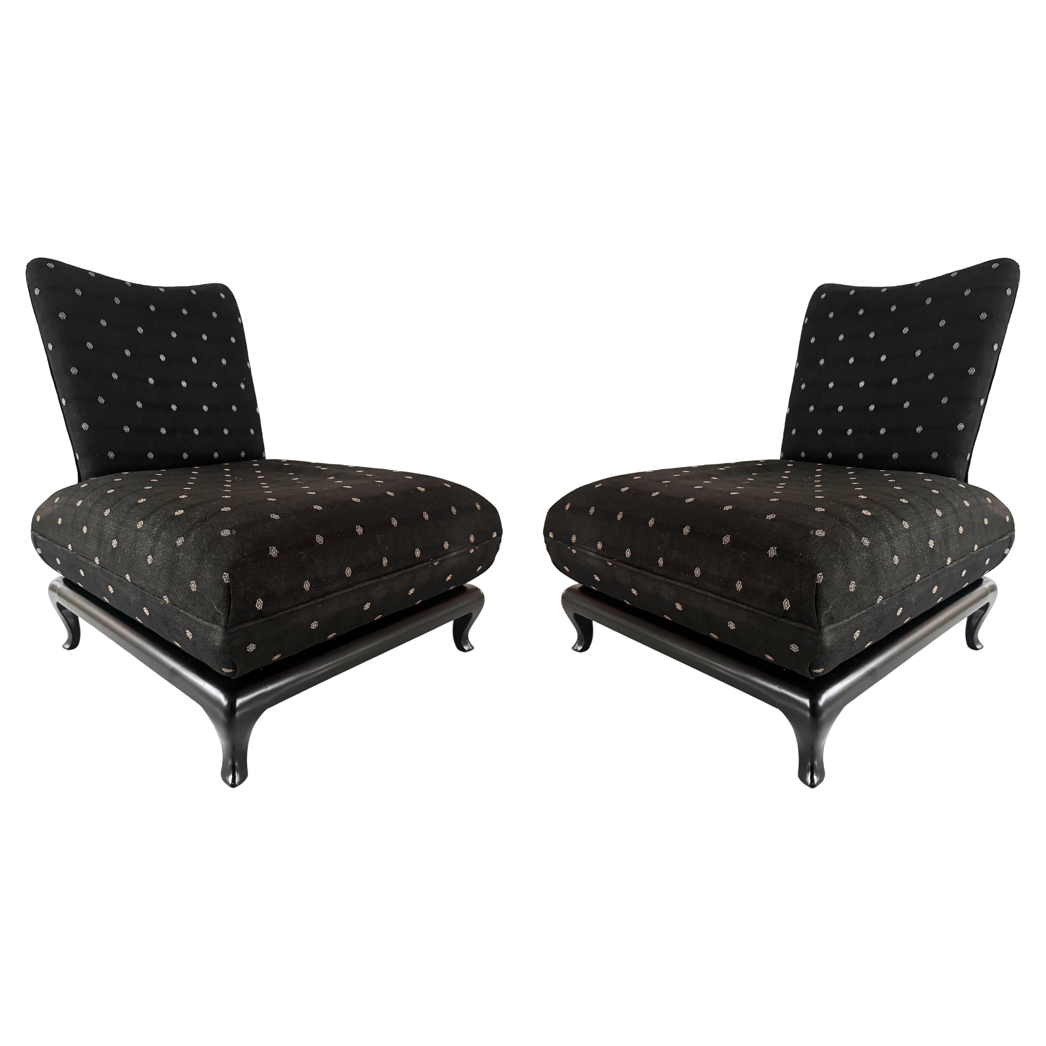 Sedie a pantofola imbottite Asian Modern in stile James Mont, coppia