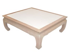 Asian Modern White Bleached Oak Coffee Table Faux Ostrich Top Chinoiserie, 1970s