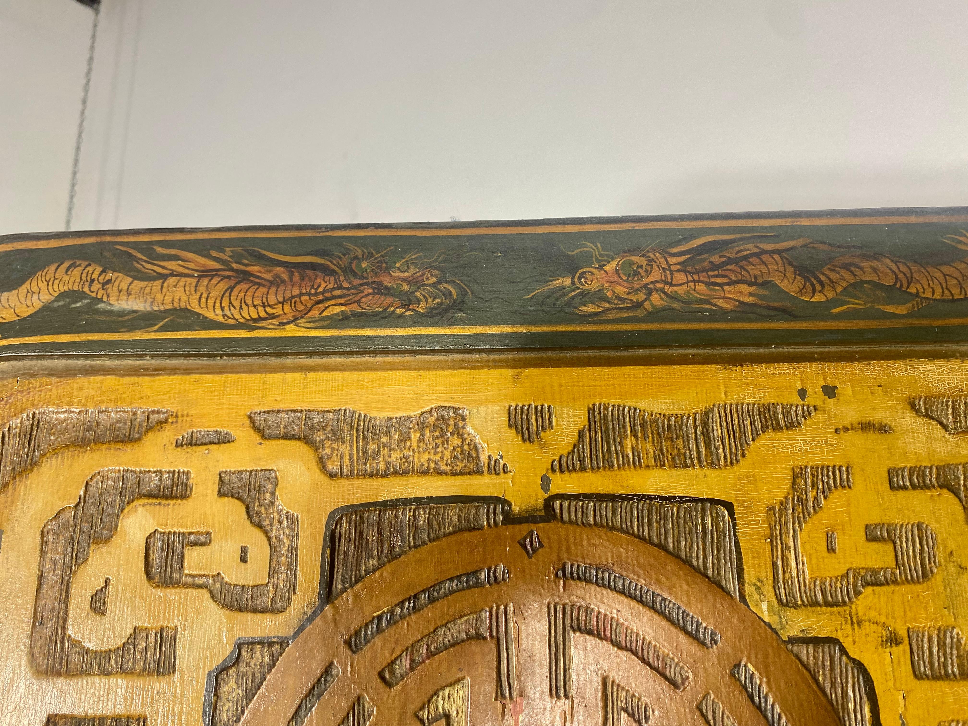 Chinese Export  Asian Modernist / Chinese carved & hand painted two-panel screen , divider. For Sale