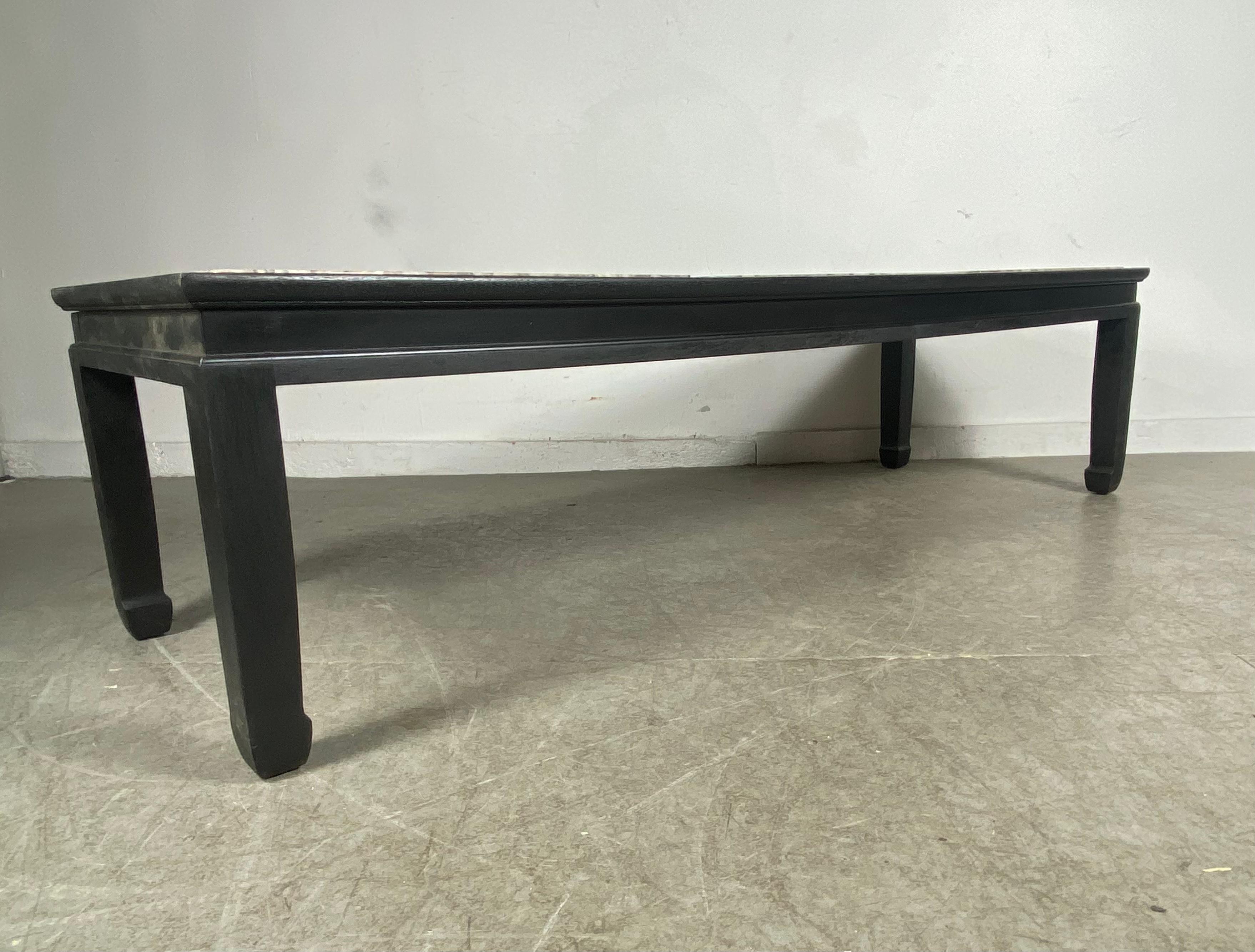 Mid-20th Century Asian Modernist Cocktail /Coffee Table Inset Marble, Ebonized Wood by Kittinger