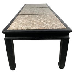 Asian Modernist Cocktail /Coffee Table Inset Marble, Ebonized Wood by Kittinger