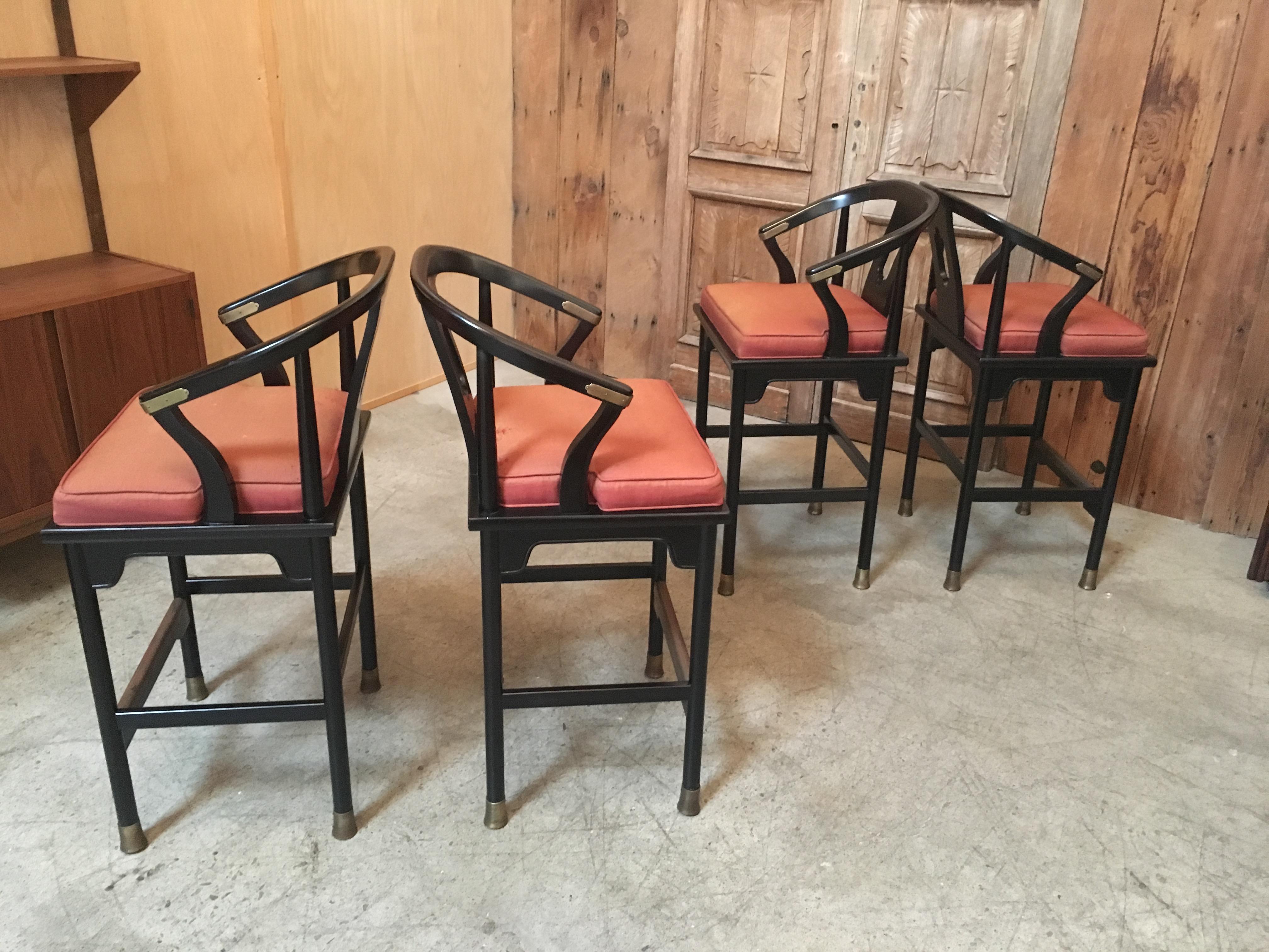 Asian Modernist Ebonized Barstools In Good Condition In Denton, TX