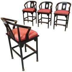 Asian Modernist Ebonized Barstools