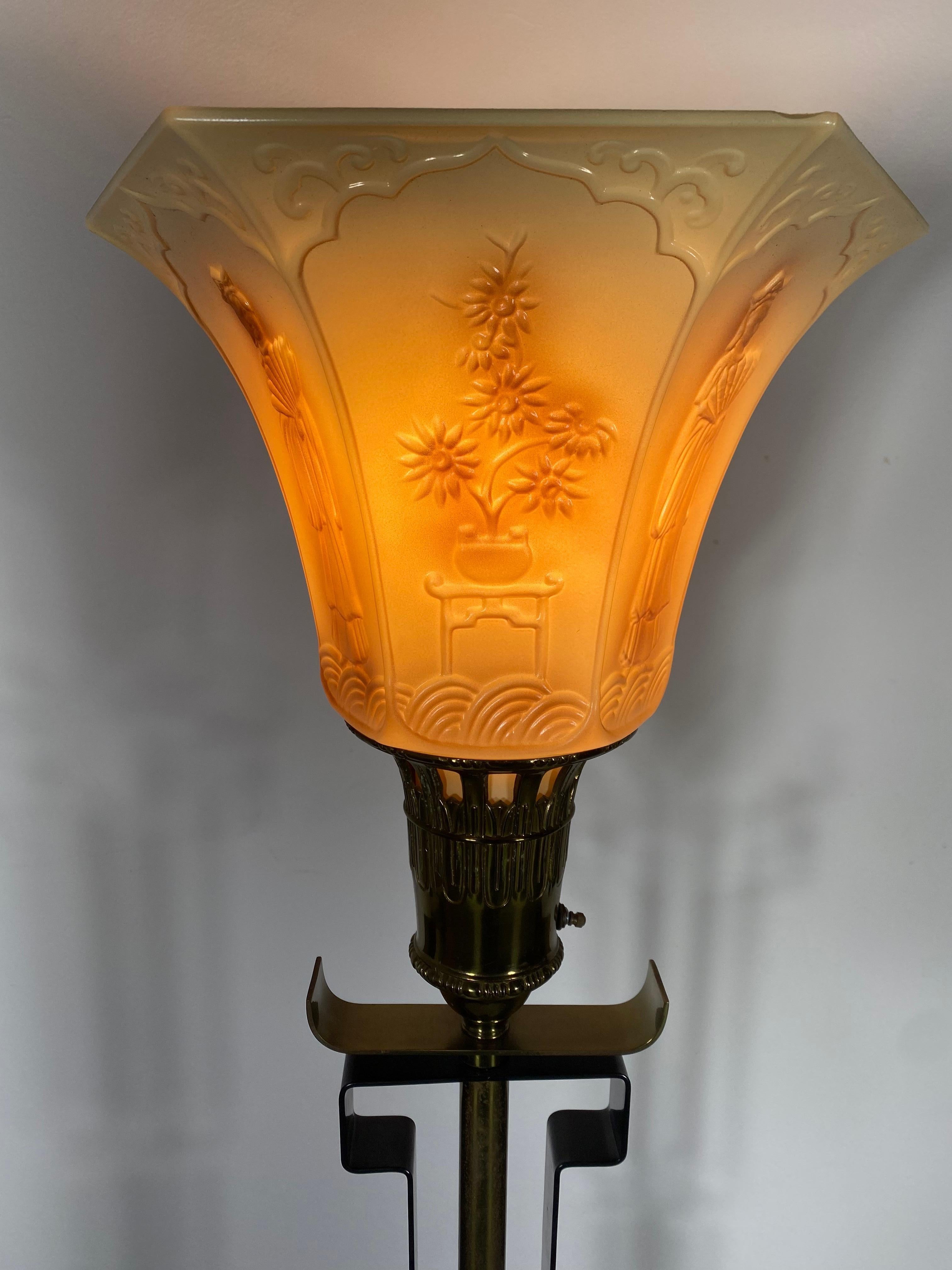 Mid-20th Century Asian Modernist Torchere / Floor Lamp, Attributed to James Mont, 1940s For Sale