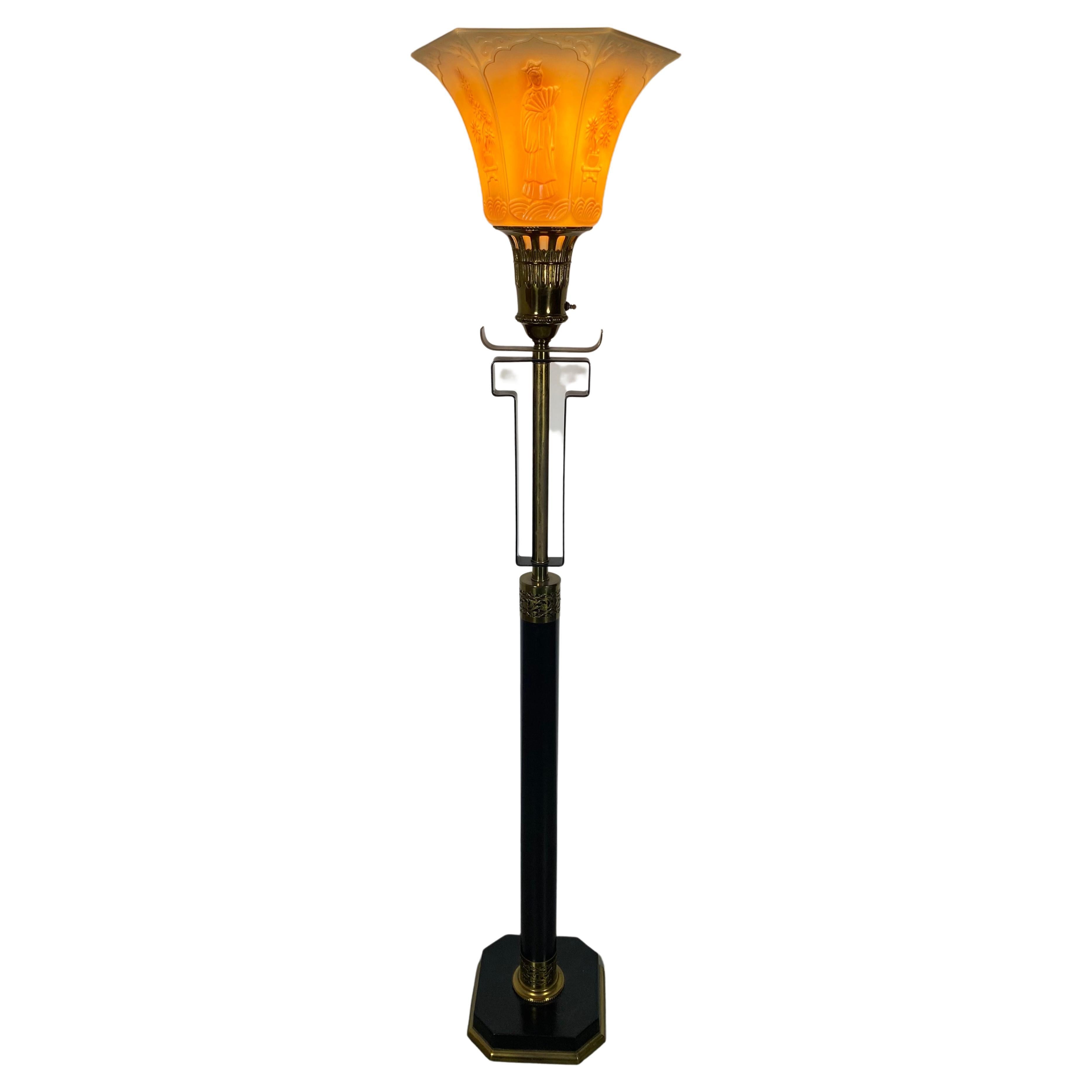 Asian Modernist Torchere / Floor Lamp, Attributed to James Mont, 1940s