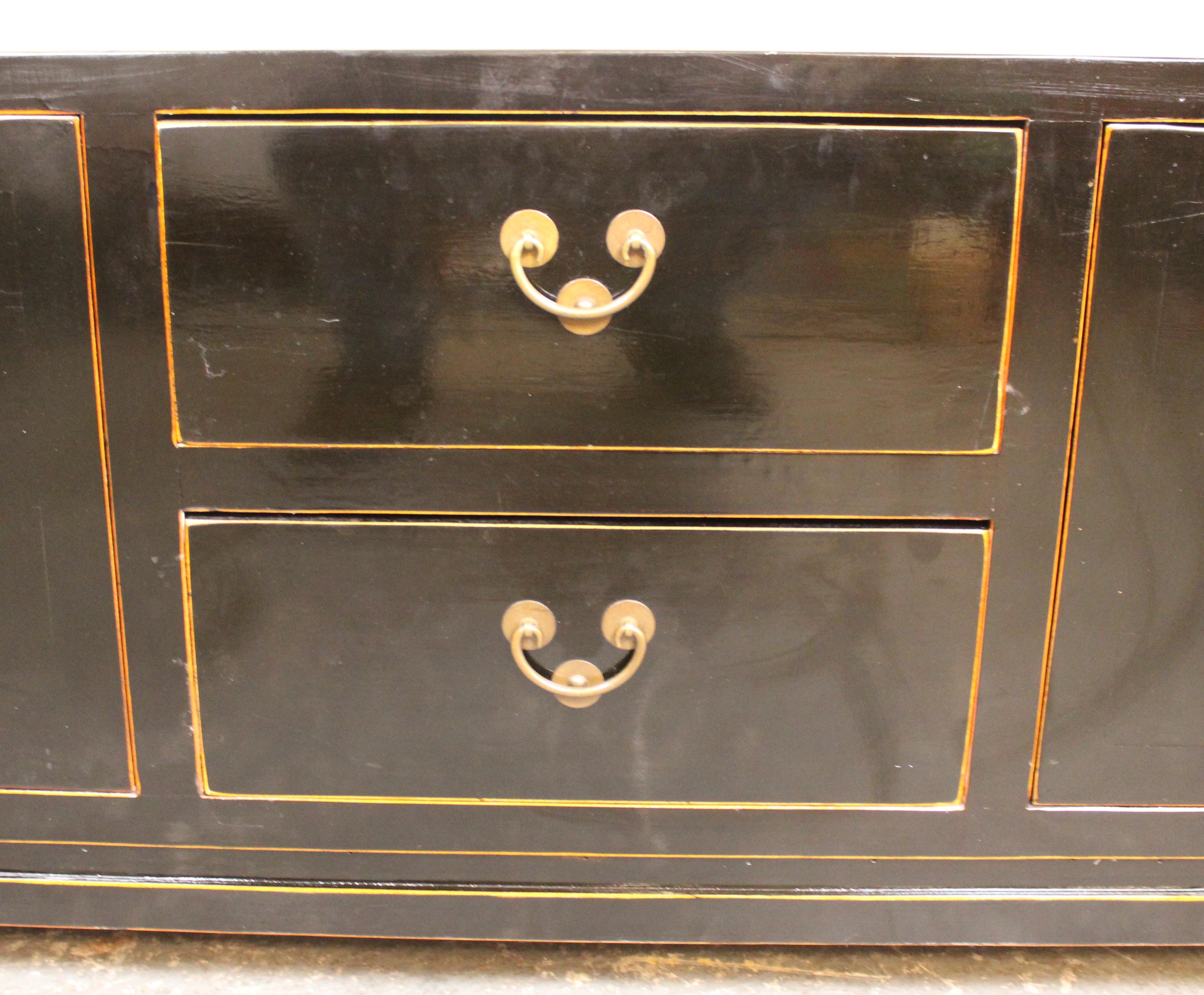 Asian Motif Lacquered Console Cabinet For Sale 6
