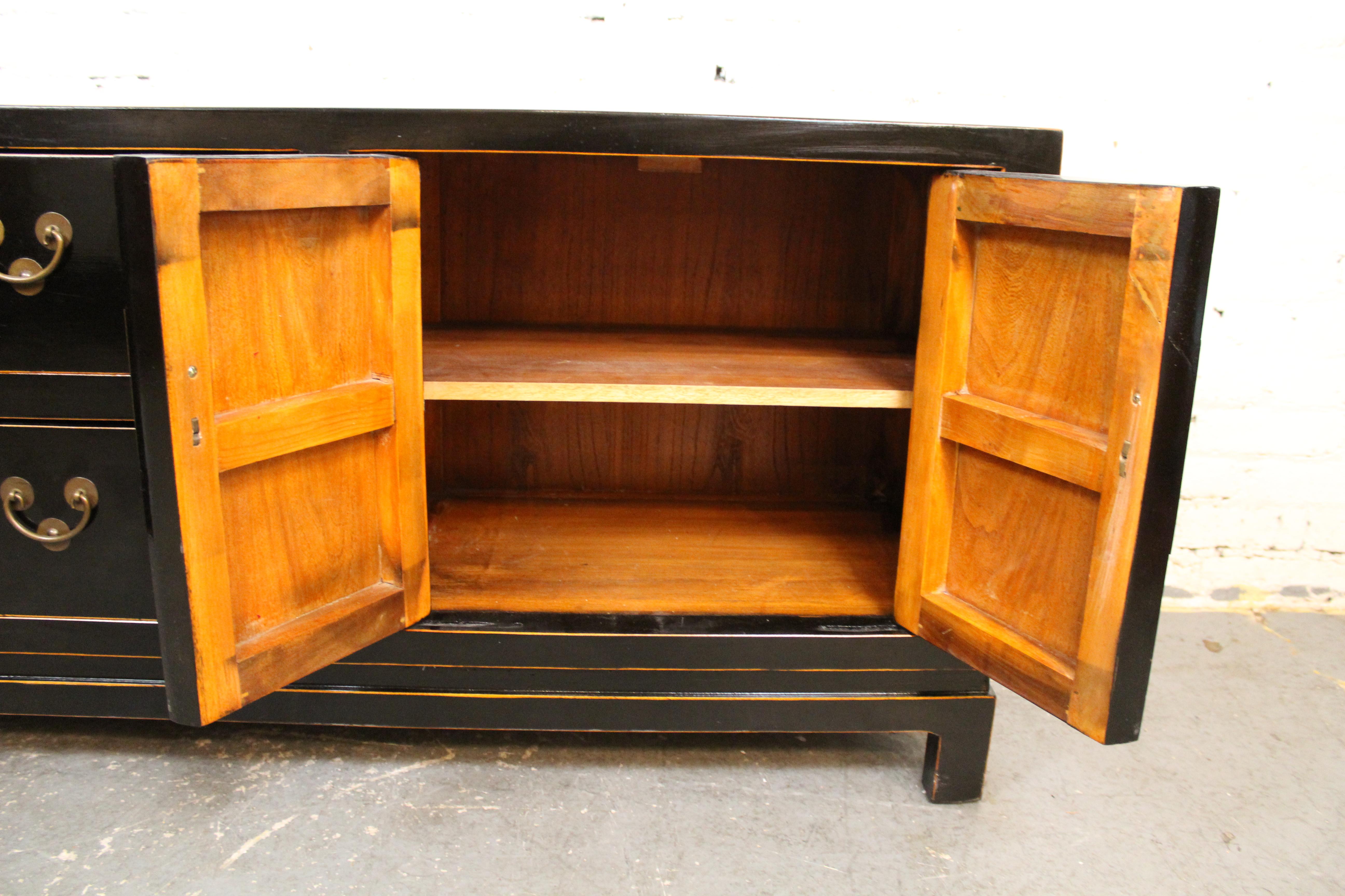 20th Century Asian Motif Lacquered Console Cabinet For Sale