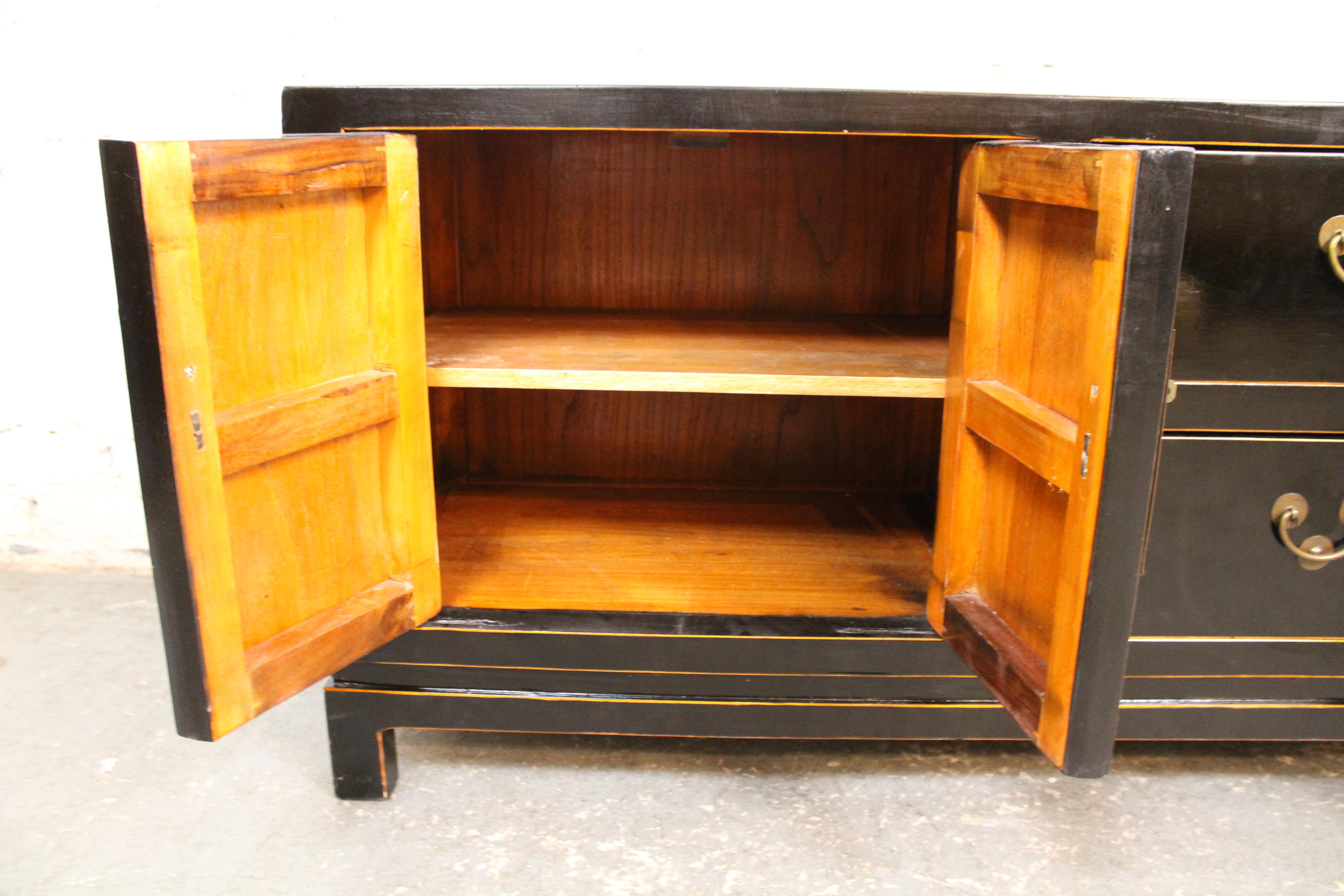 Asian Motif Lacquered Console Cabinet For Sale 1