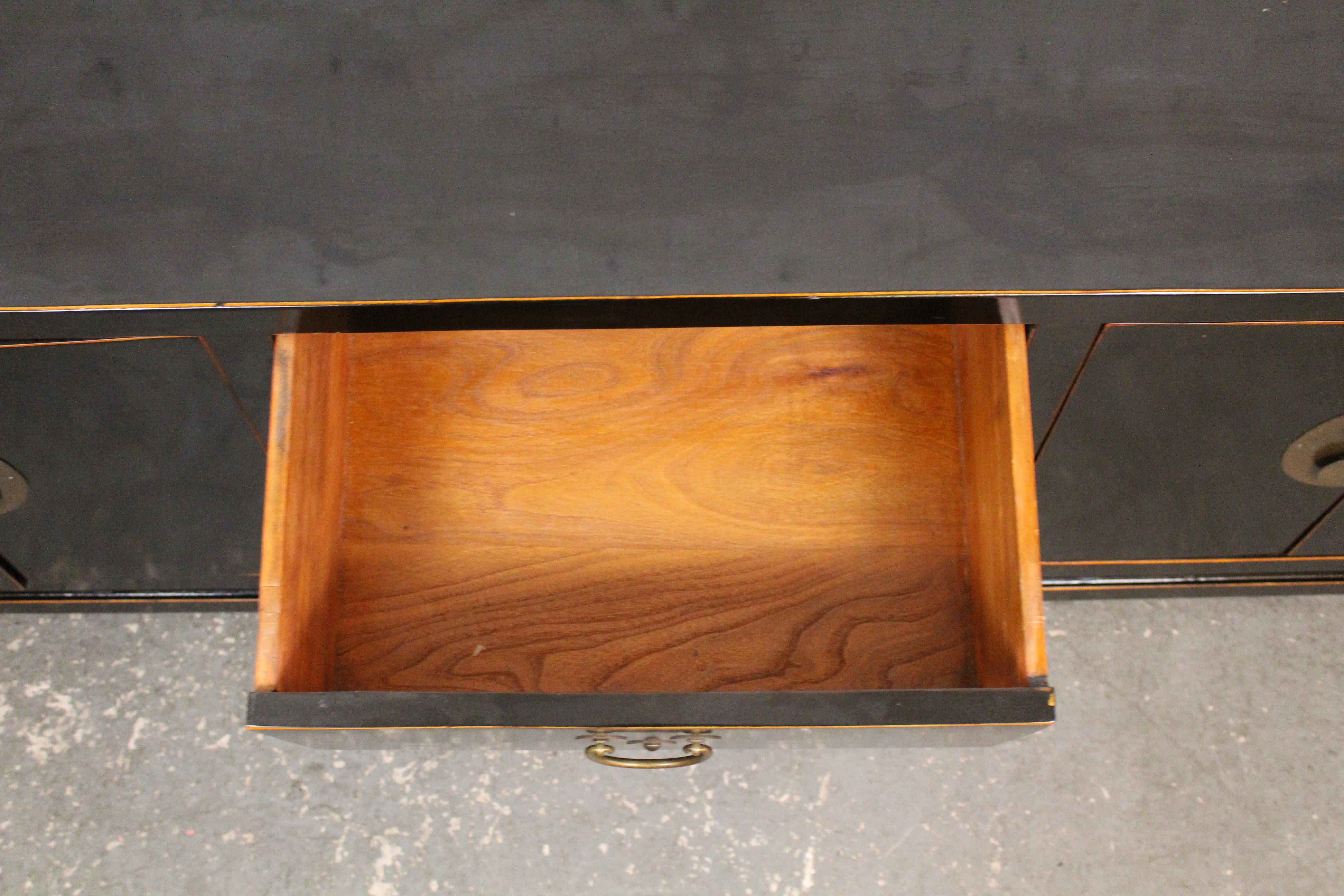 Asian Motif Lacquered Console Cabinet For Sale 2