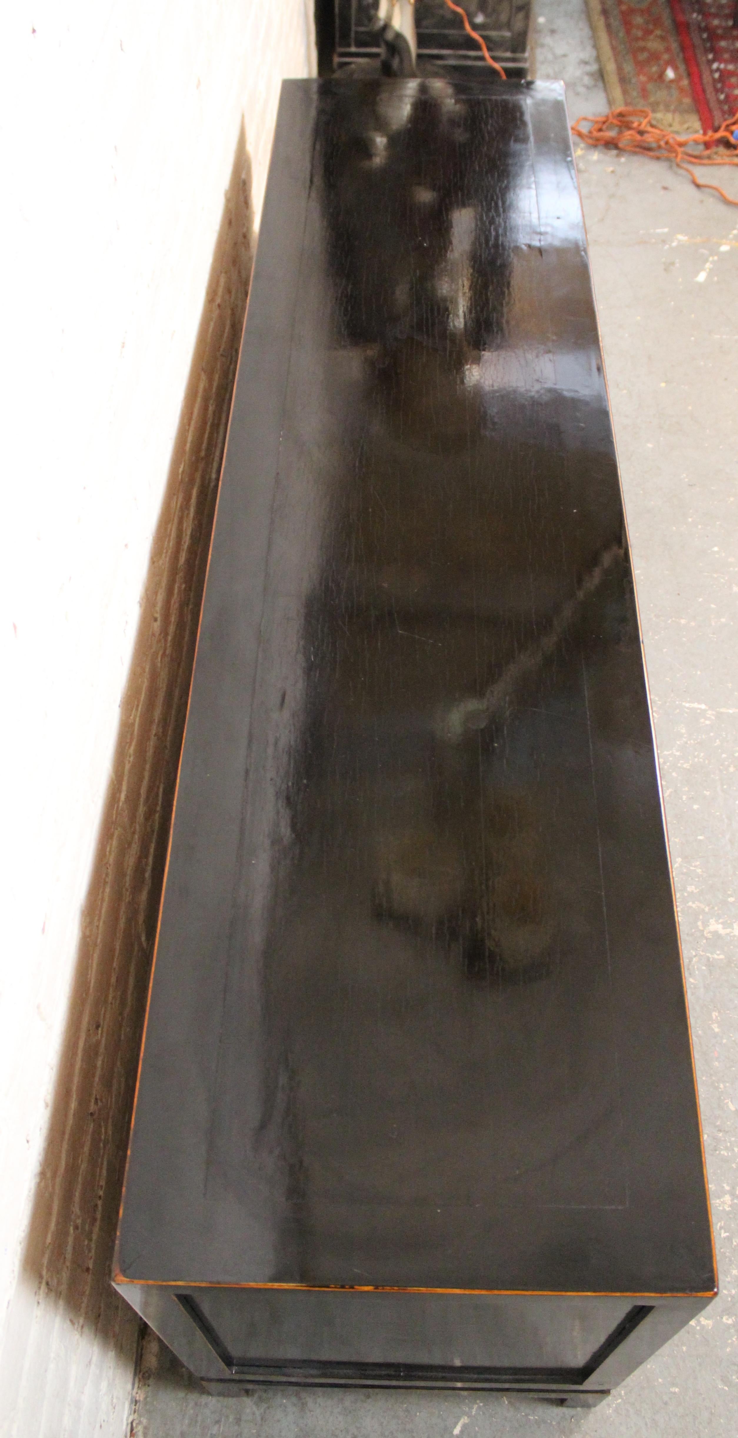 Asian Motif Lacquered Console Cabinet For Sale 3