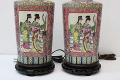 Asian Motif Unglazed Ceramic Lamps