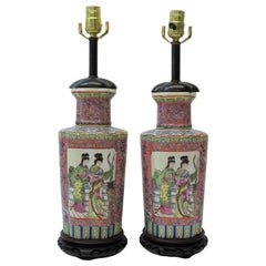 Lampes en céramique non émaillée à motif asiatique