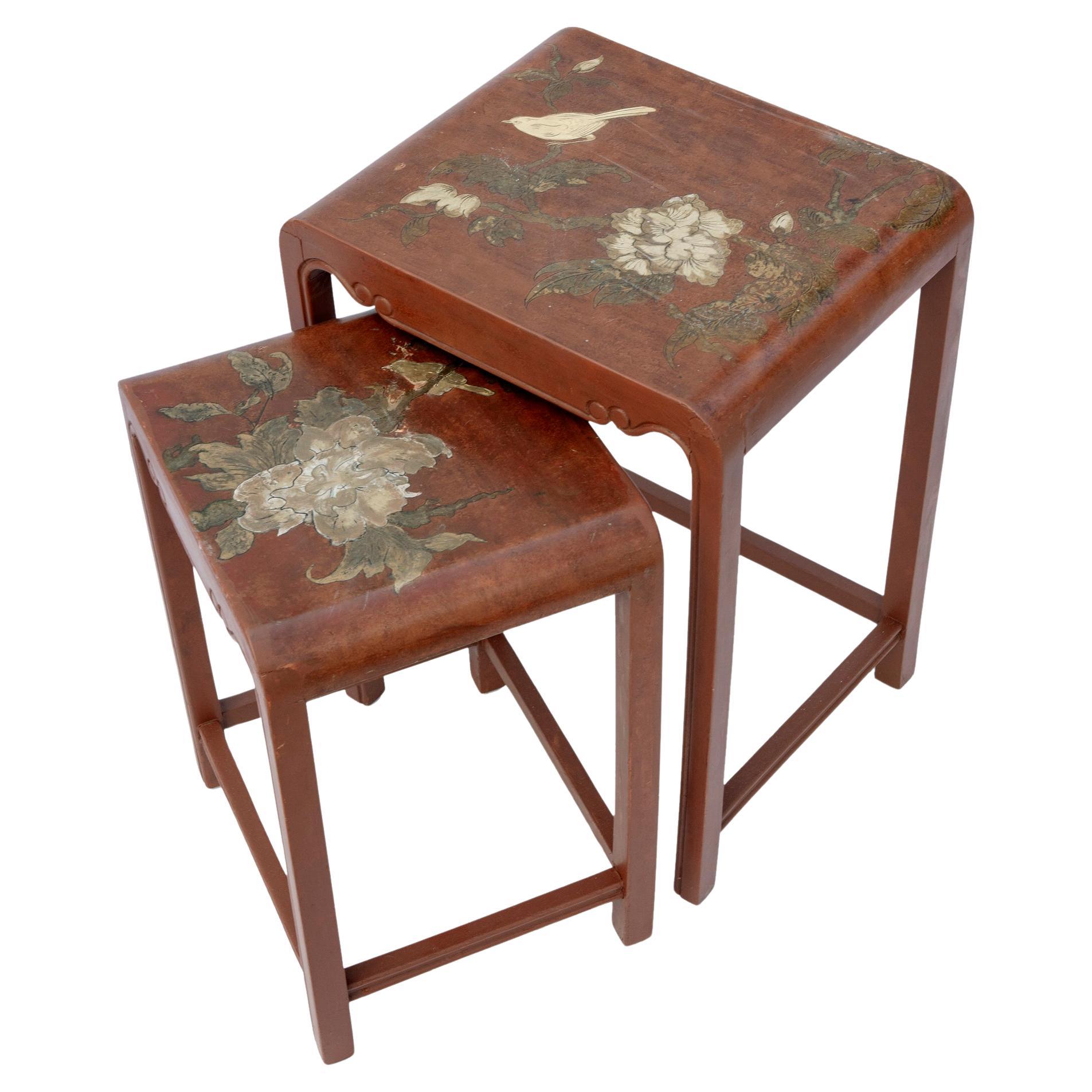 Hand Painted Asian Nesting Tables