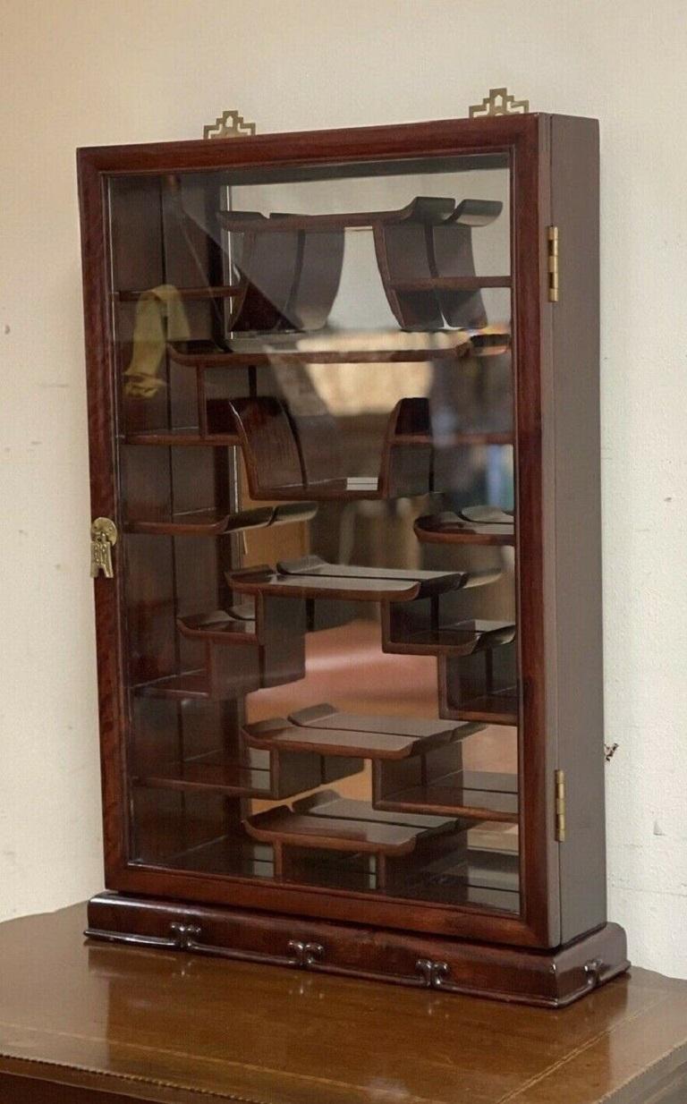 20th Century Asian Oriental Chinese Hanging Wall Mount Display Cabinet