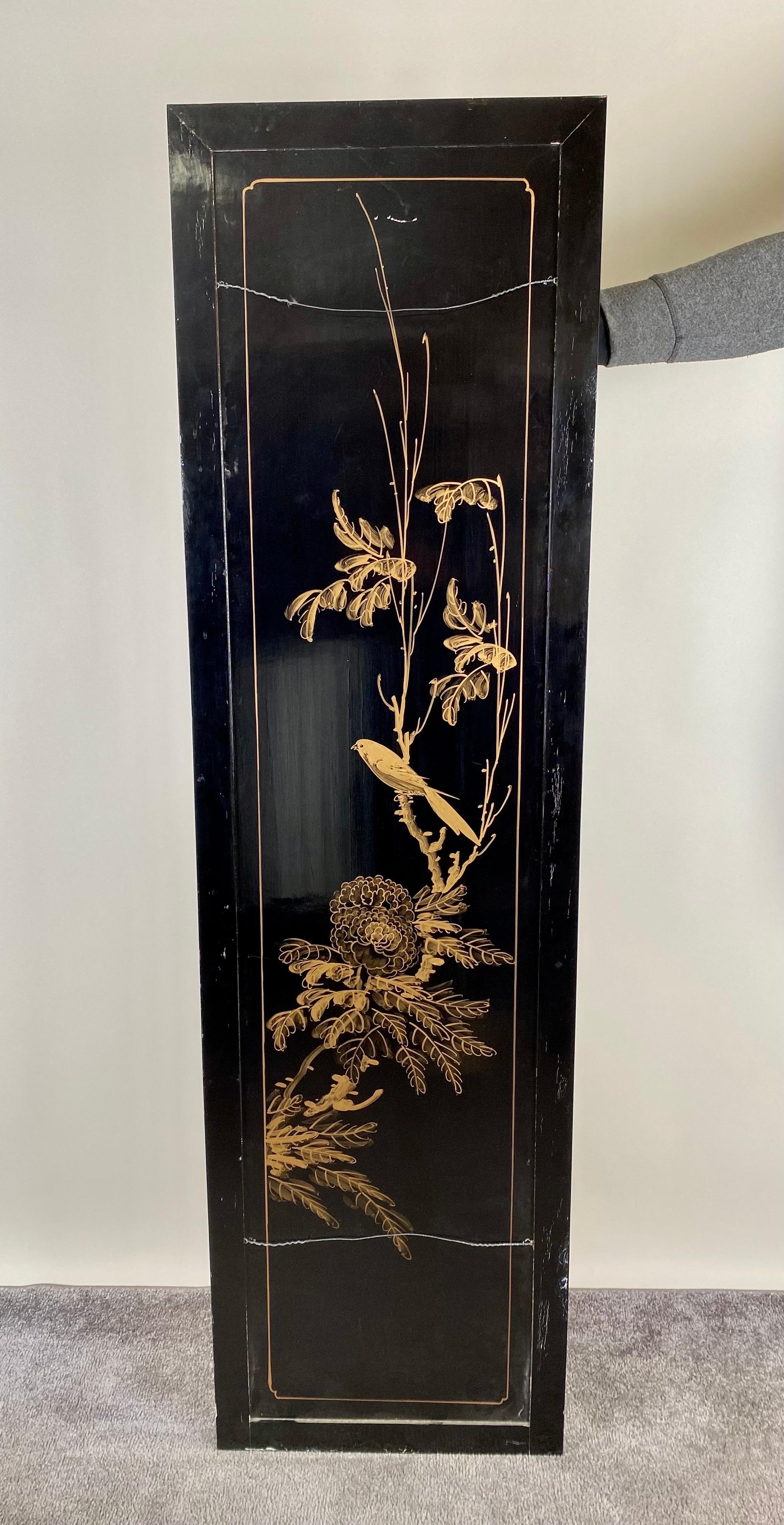 Asian Oriental Gold and Ebony Wall Panel with flowers and Vases Design, a Pair  4
