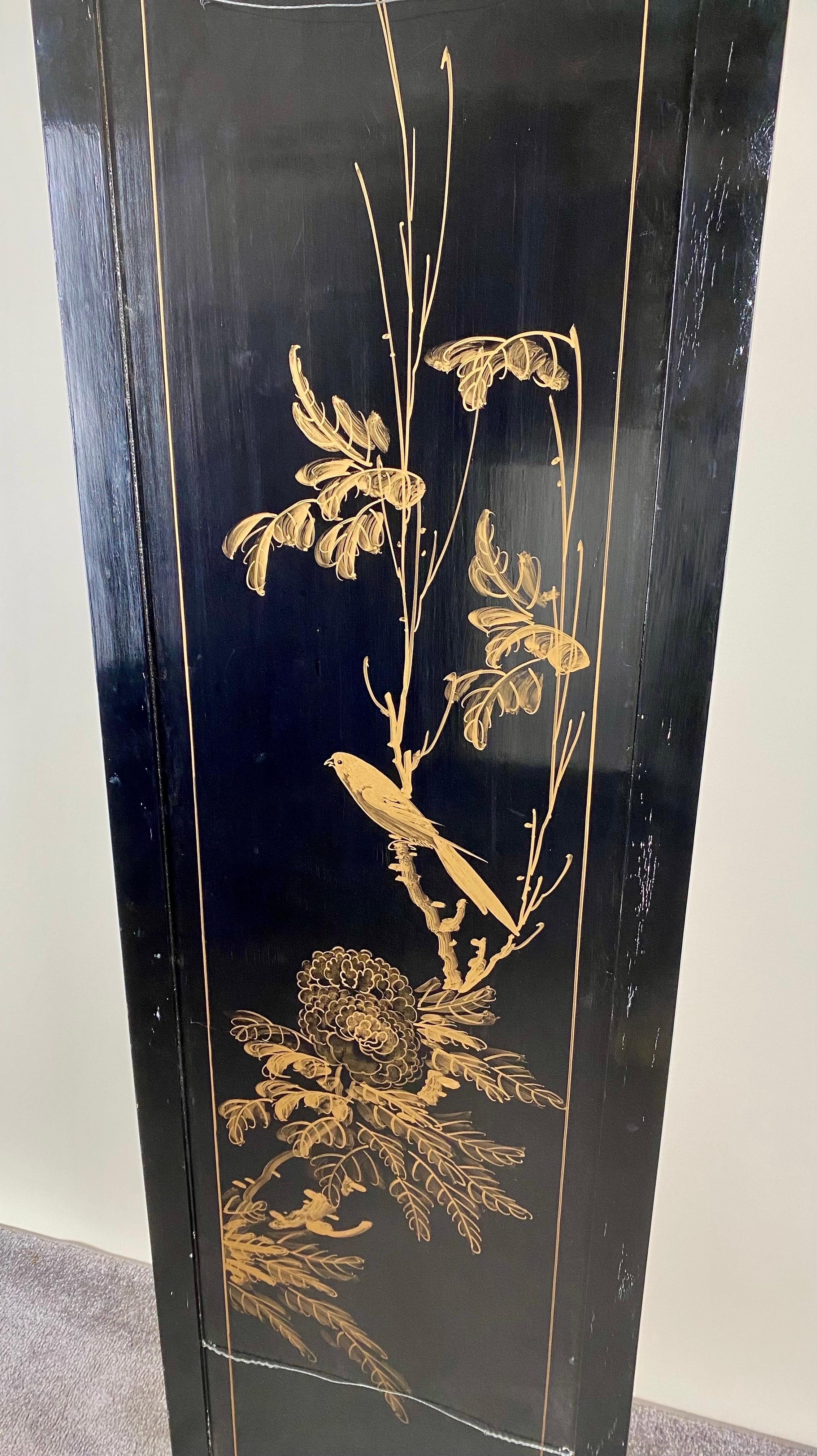 Asian Oriental Gold and Ebony Wall Panel with flowers and Vases Design, a Pair  5