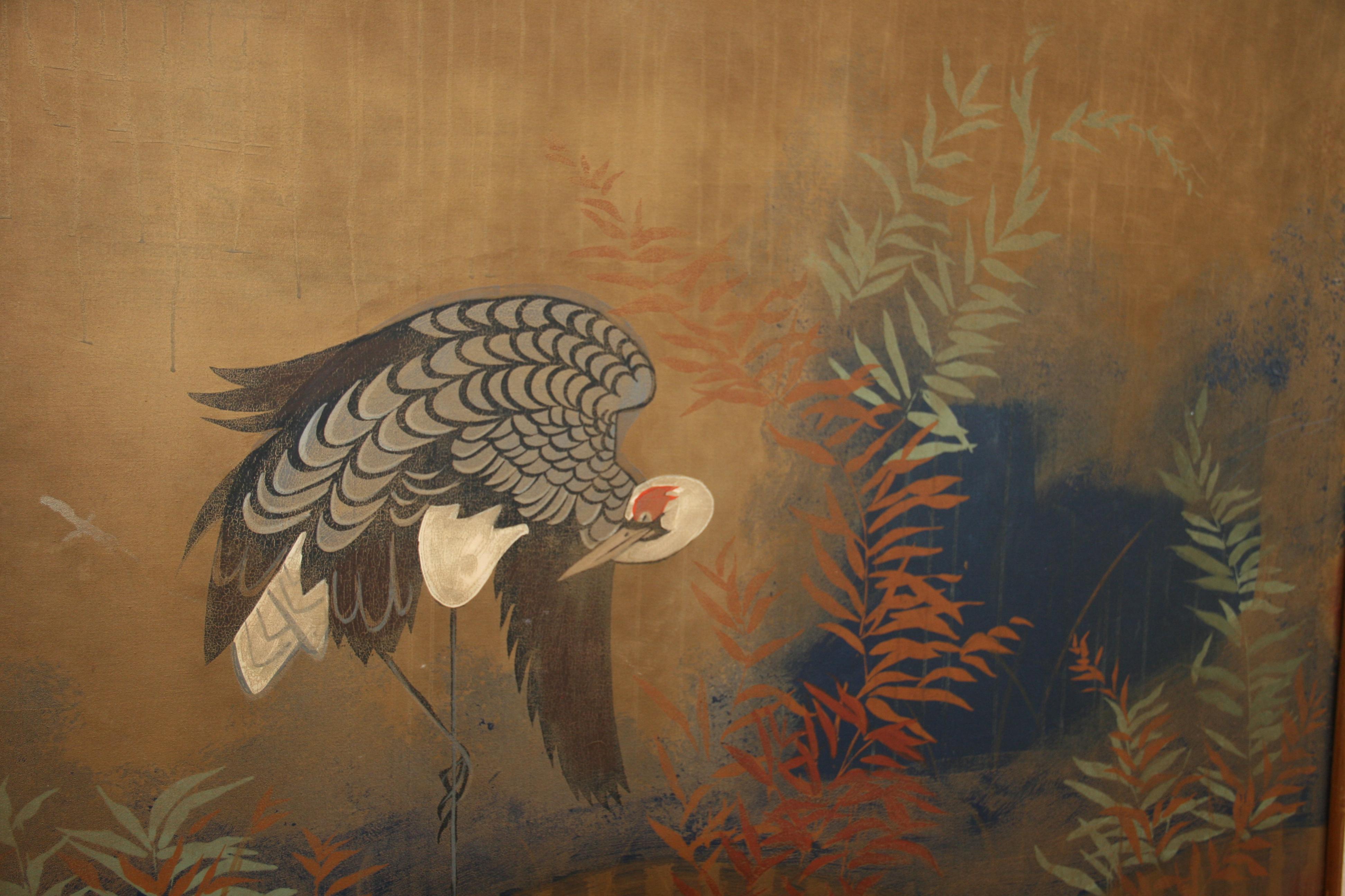 Japanese / Asian Oversized Egret Landscape Painting 1940's 1
