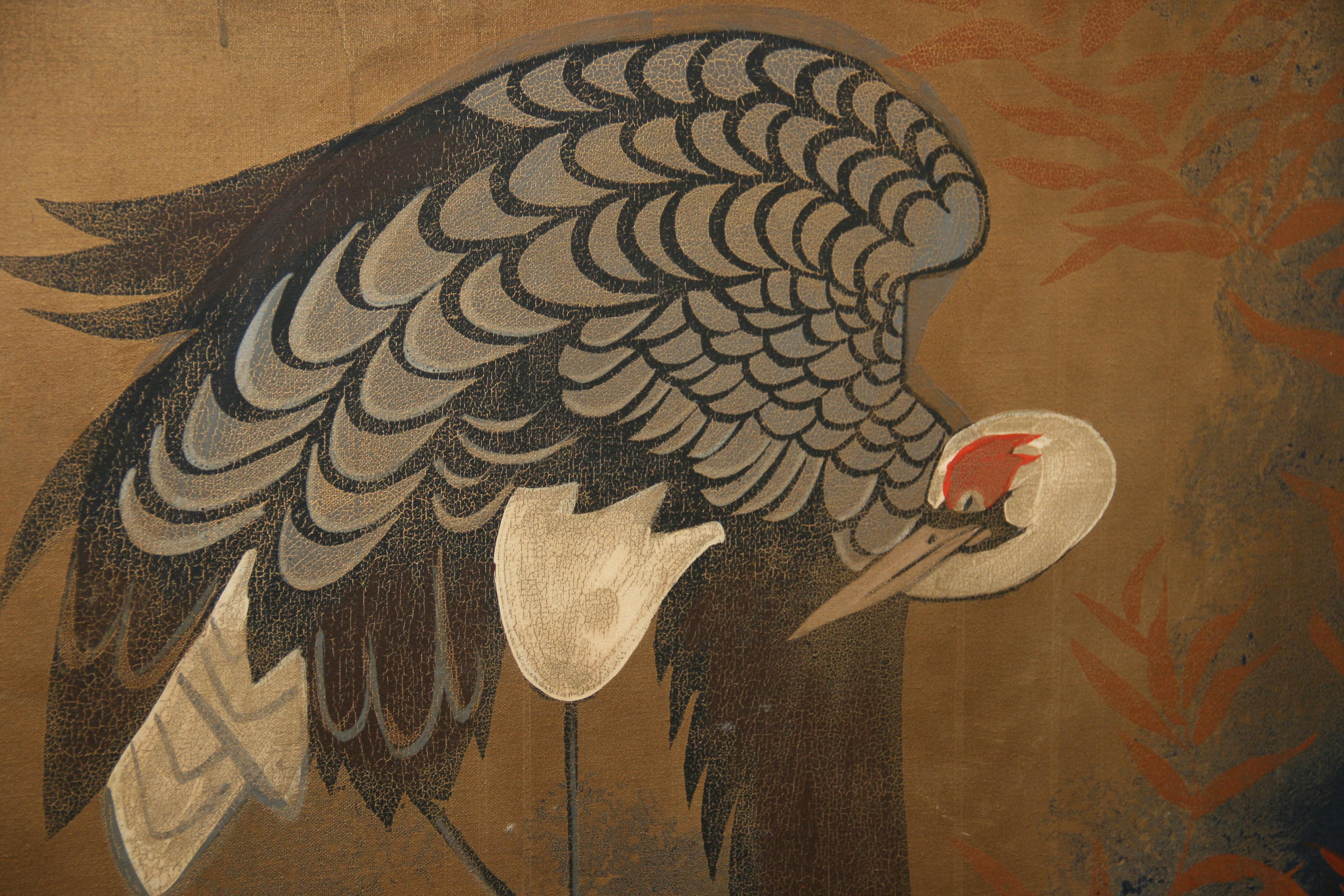 Japanese / Asian Oversized Egret Landscape Painting 1940's 2