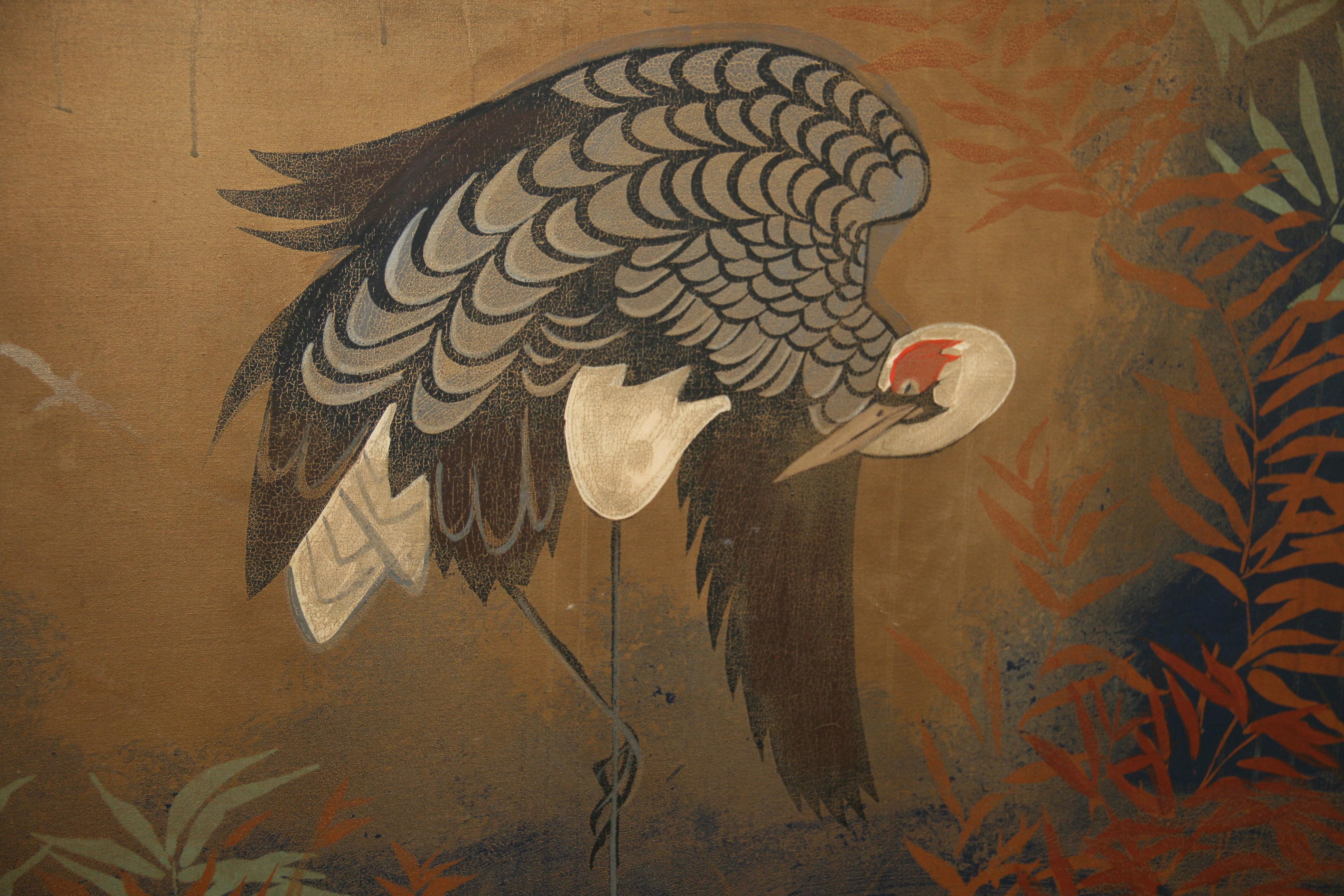 Milieu du XXe siècle Peinture japonaise/ asiatique d'un paysage à égret surdimensionné, années 1940 en vente