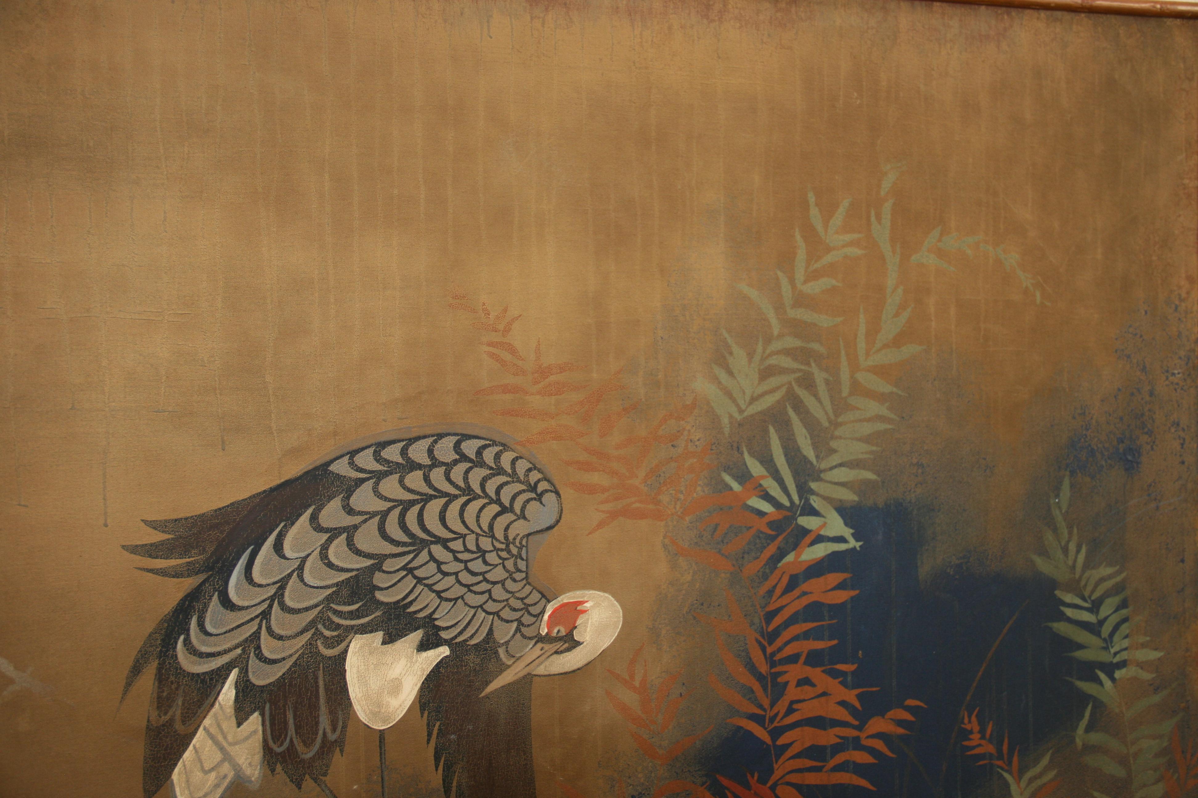 Mid-20th Century Japanese / Asian Oversized Egret Landscape Painting 1940's For Sale
