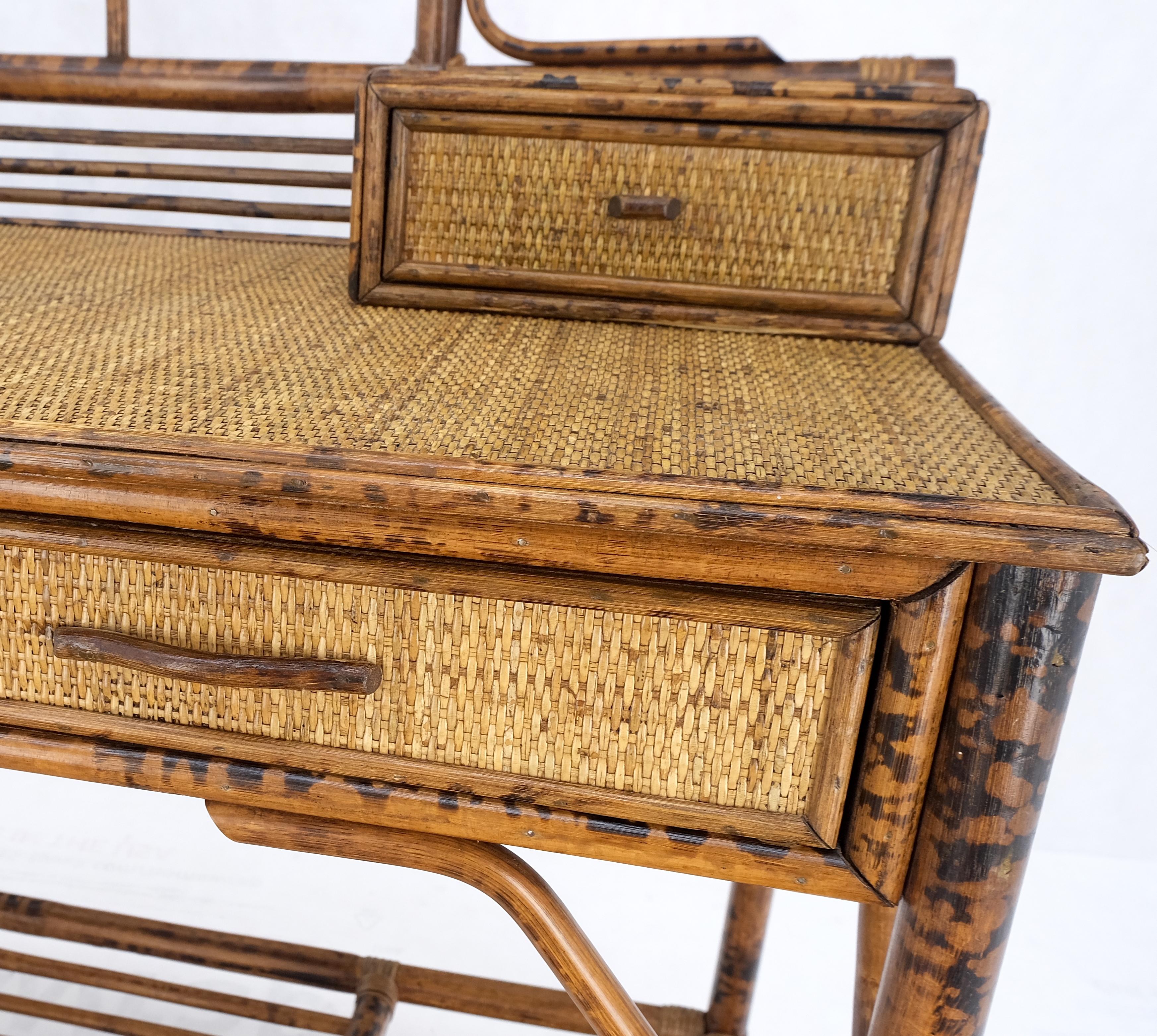 Unknown Asian Pagoda Style Burnt Bamboo Cane Desk & Chair MINT! For Sale