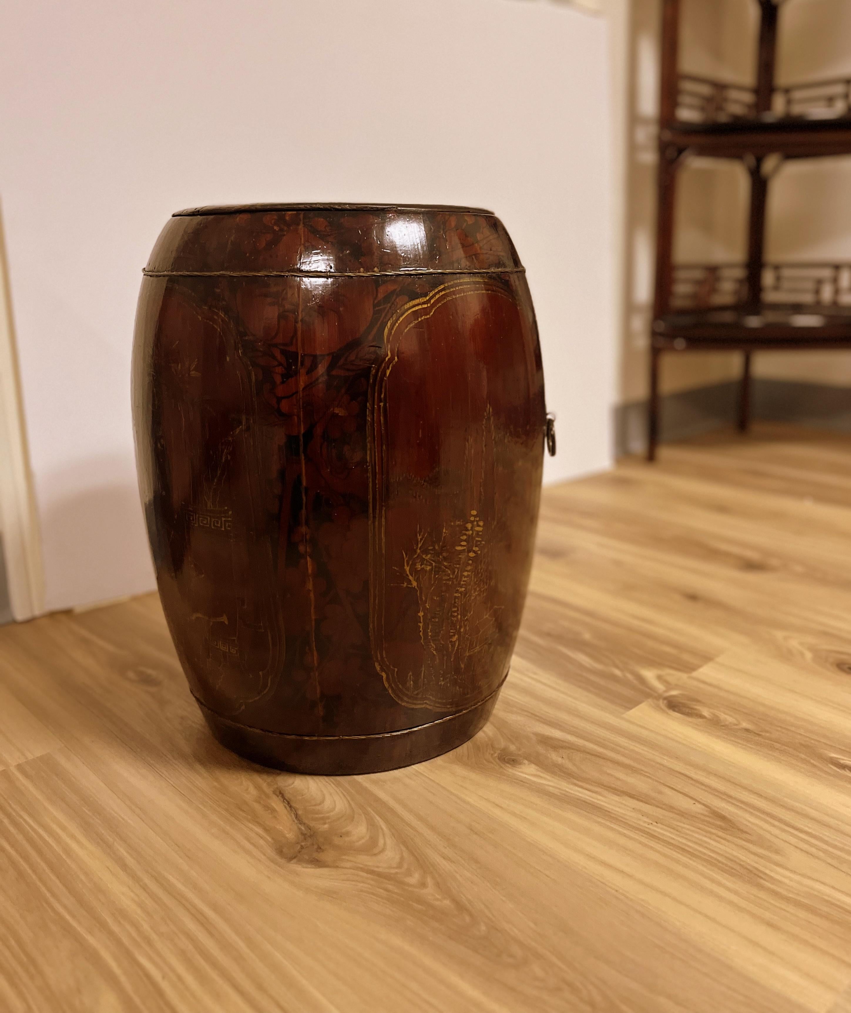 20th Century Asian Painted and Gilt Grain Barrel For Sale