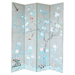 Asian Painted Four Panel Screen
