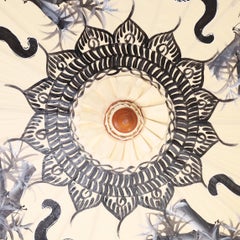 Asian Painted Parasol with Elephants and Bamboo