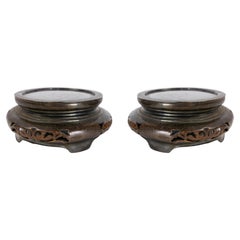 Asian Pair of Bronze Bases for Ceramics