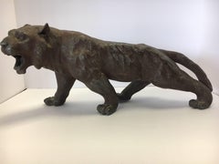 Panthère asiatique Lion Tigre Sculpture en ébène et bronze:: fin du 19ème siècle