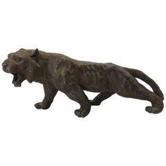 Panthère asiatique Lion Tigre Sculpture en ébène et bronze:: fin du 19ème siècle