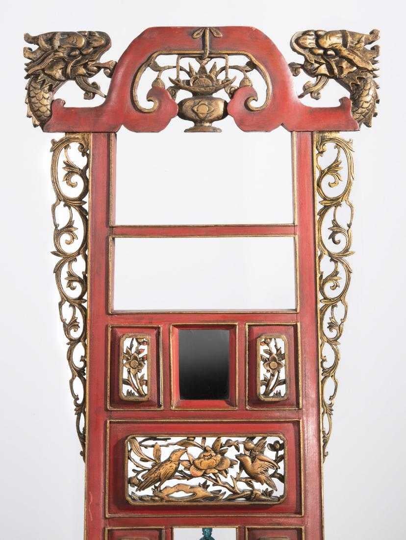Asian Parcel Gilt and Red Painted Stand Cabinet In Good Condition In Cypress, CA