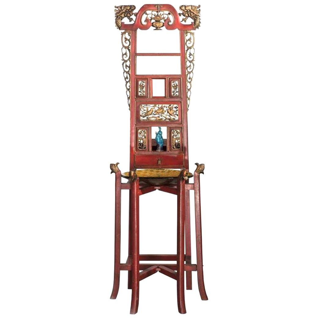 Asian Parcel Gilt and Red Painted Stand Cabinet
