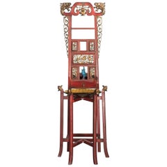 Vintage Asian Parcel Gilt and Red Painted Stand Cabinet