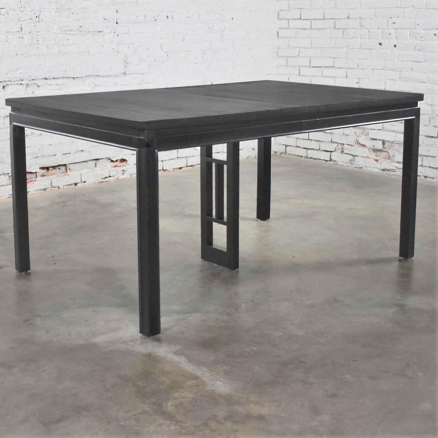 American Asian Parson Style Black Extension Dining Table with Two Aproned Leaves For Sale