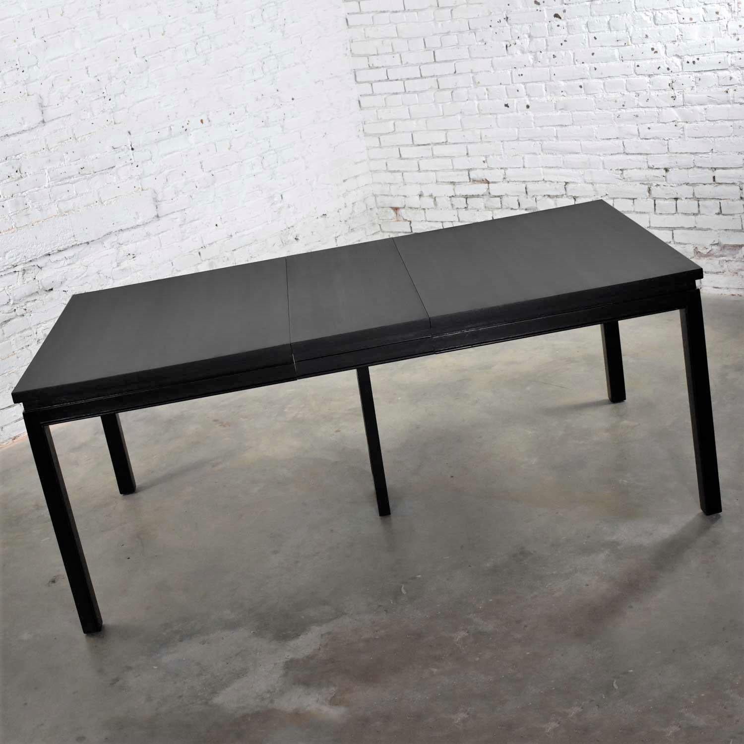 Dyed Asian Parson Style Black Extension Dining Table with Two Aproned Leaves For Sale