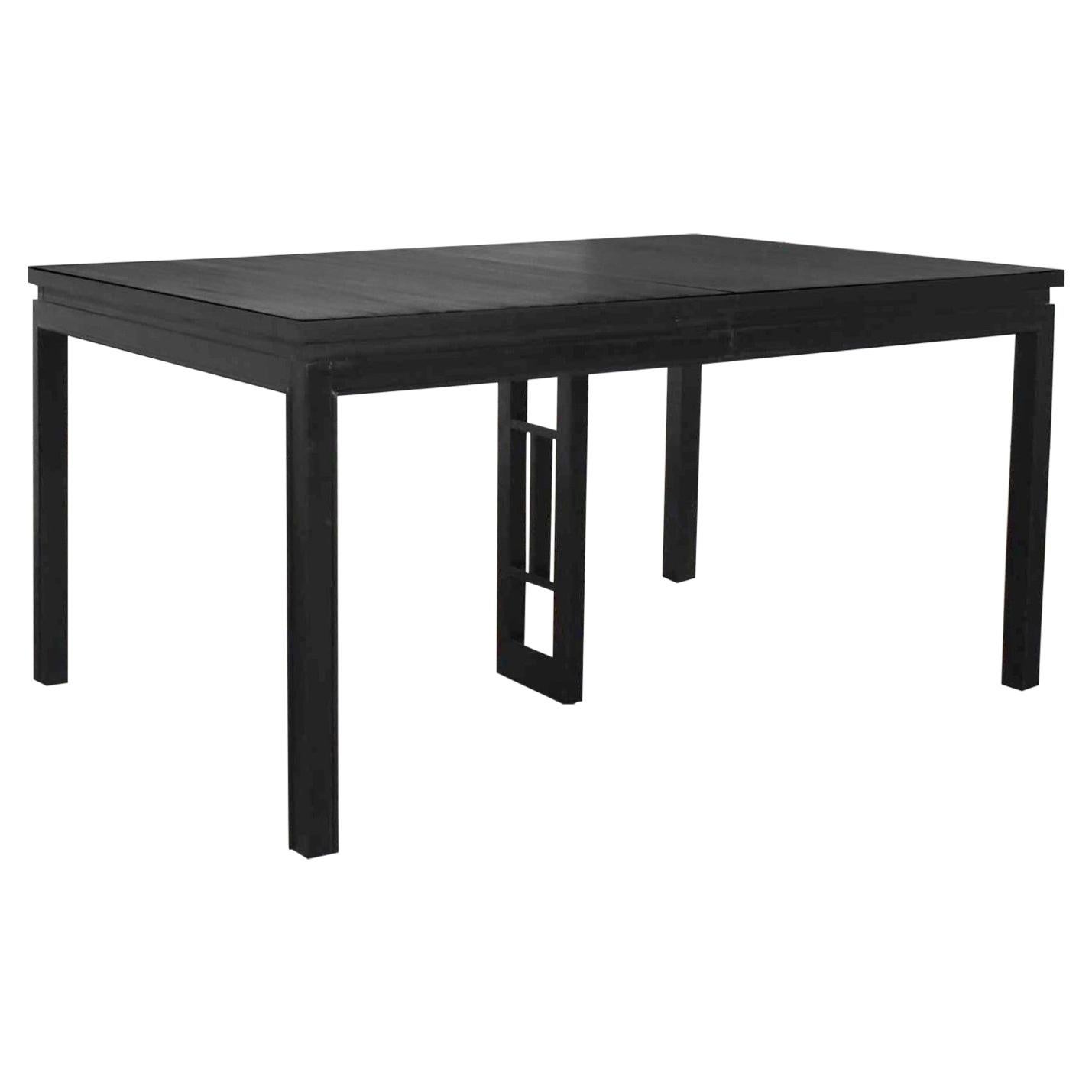 Asian Parson Style Black Extension Dining Table with Two Aproned Leaves For Sale