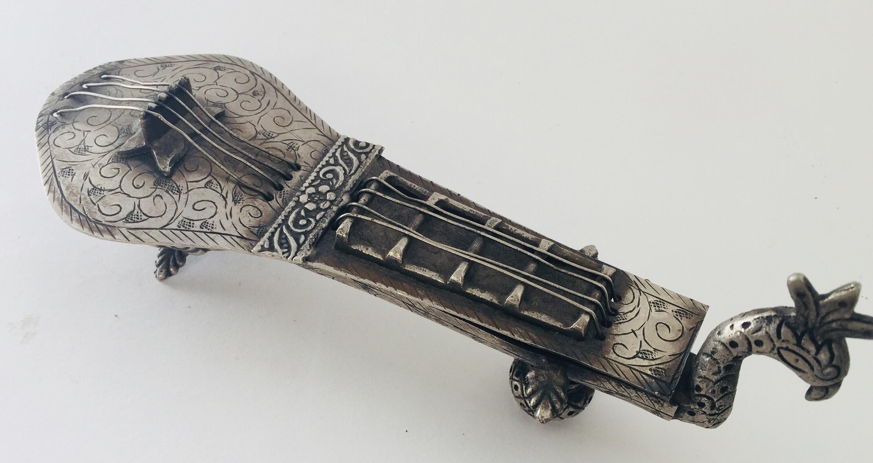 Silver Plate Asian Peacock and Veena Form Opium Pipe Holder Box