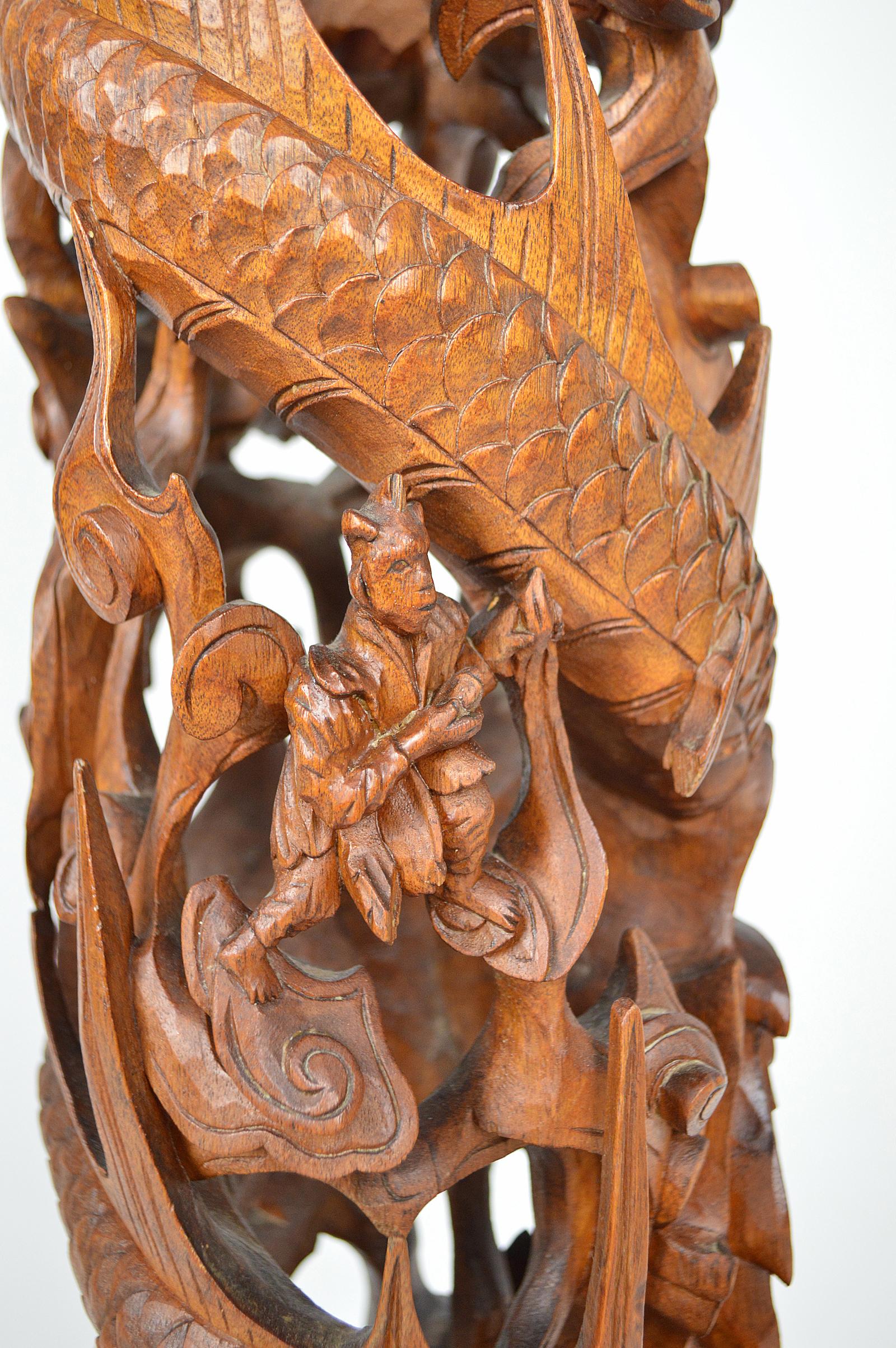 Asian Pedestal Table in Carved Wood on a Mythological Theme, circa 1890 For Sale 8